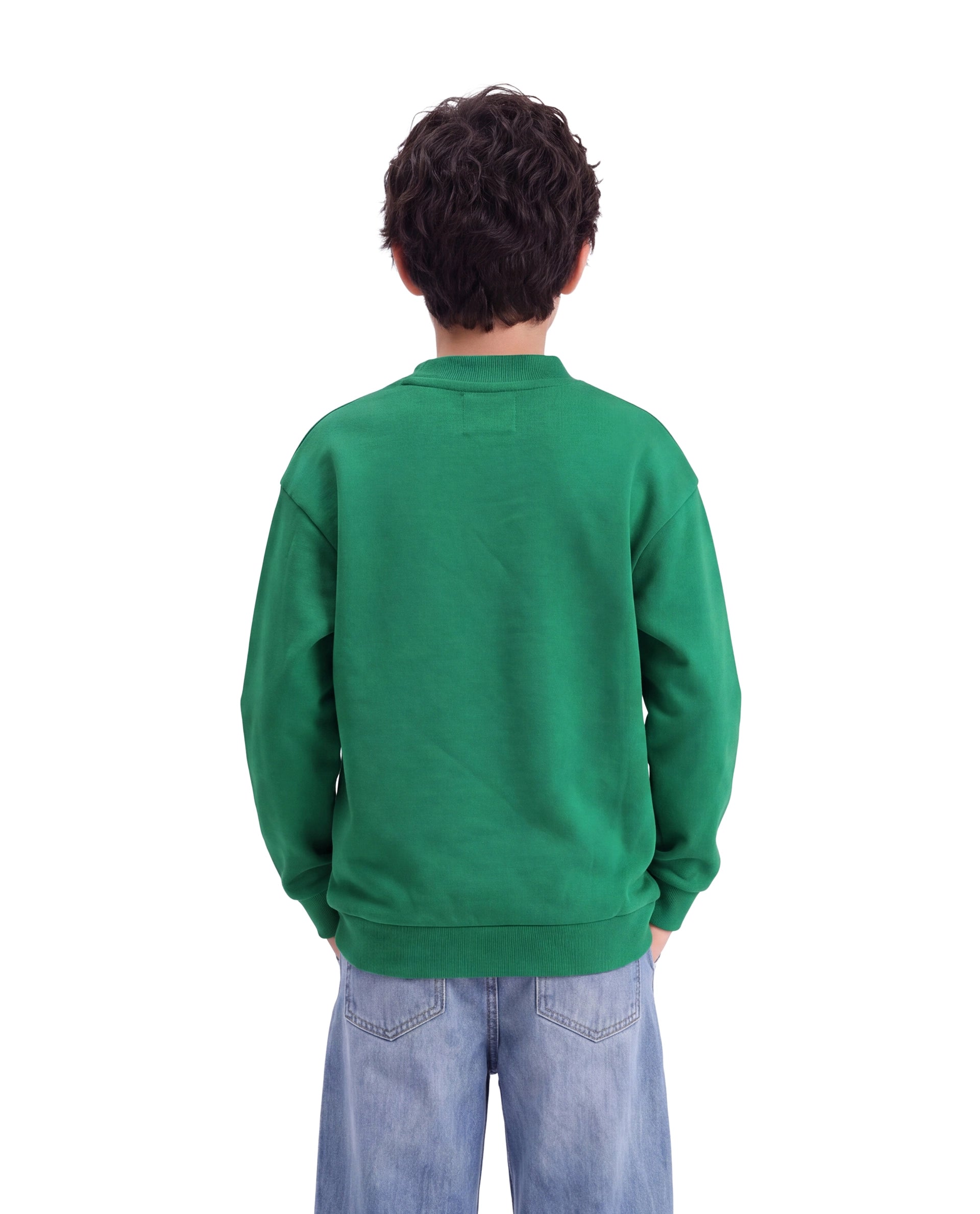 Rare Ones Kids Benny Dark Green Cotton Blend Fabric Crew Neck Pull-On Closure Oversized Fit Hd Print Sweatshirt