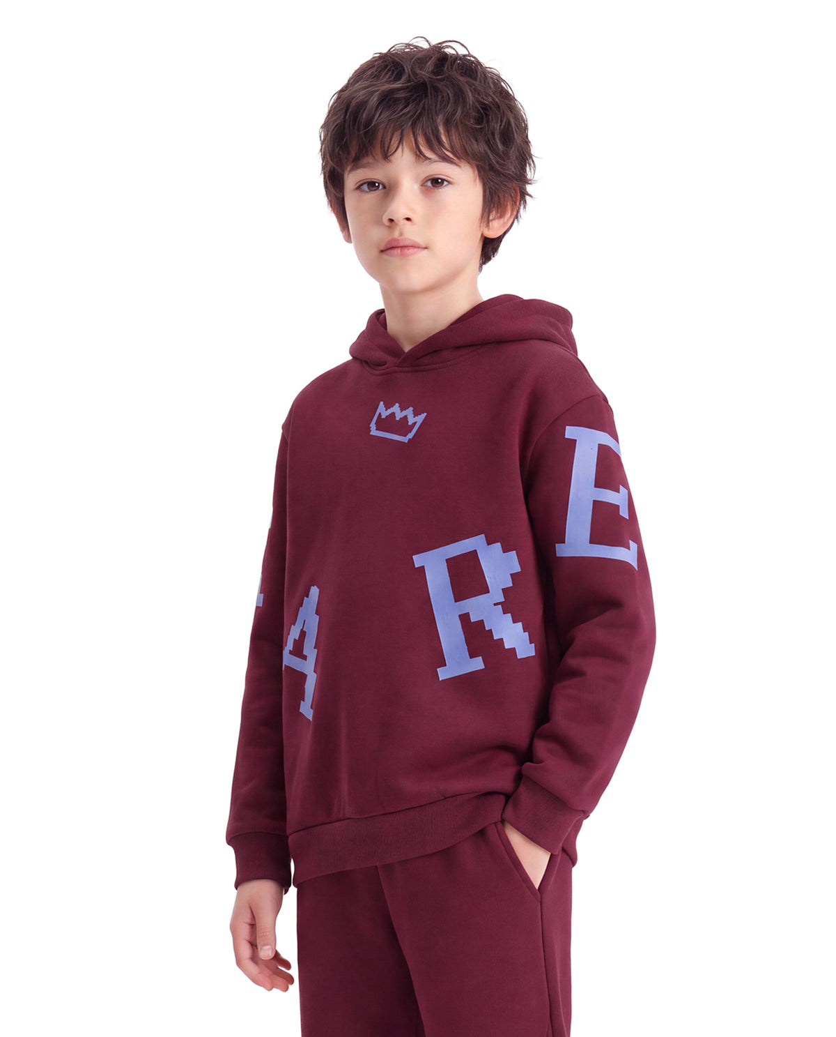 Rare Ones Kids Placo Maroon Cotton Blend Fabric Hooded Pull-On Closure Oversized Fit Hd Print Sweatshirt