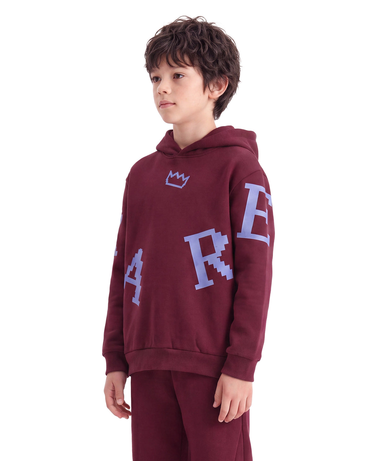 Rare Ones Kids Placo Maroon Cotton Blend Fabric Hooded Pull-On Closure Oversized Fit Hd Print Sweatshirt