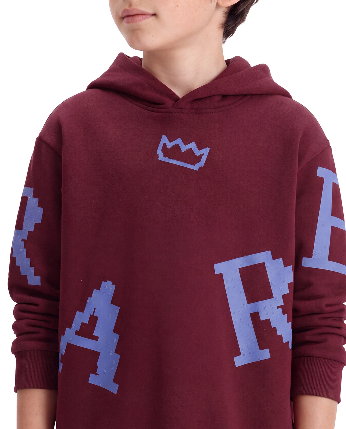 Rare Ones Kids Placo Maroon Cotton Blend Fabric Hooded Pull-On Closure Oversized Fit Hd Print Sweatshirt