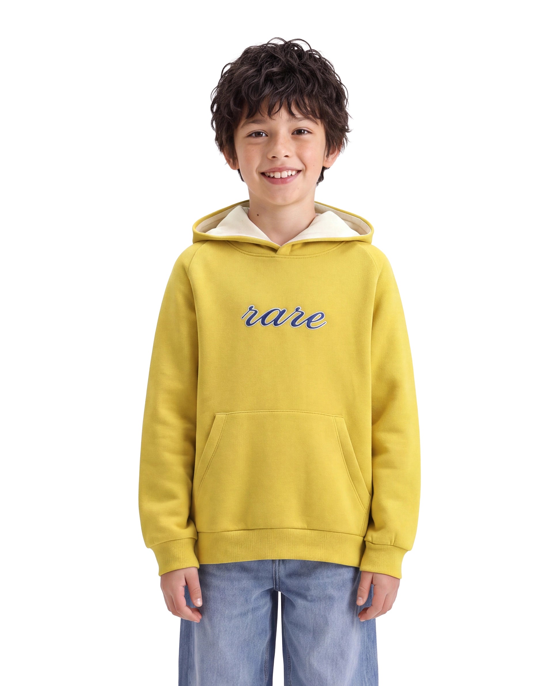 Rare Ones Kids Reo Dark Yellow Cotton Blend Fabric Hooded Pull-On Closure Regular Fit Typography Print Sweatshirt