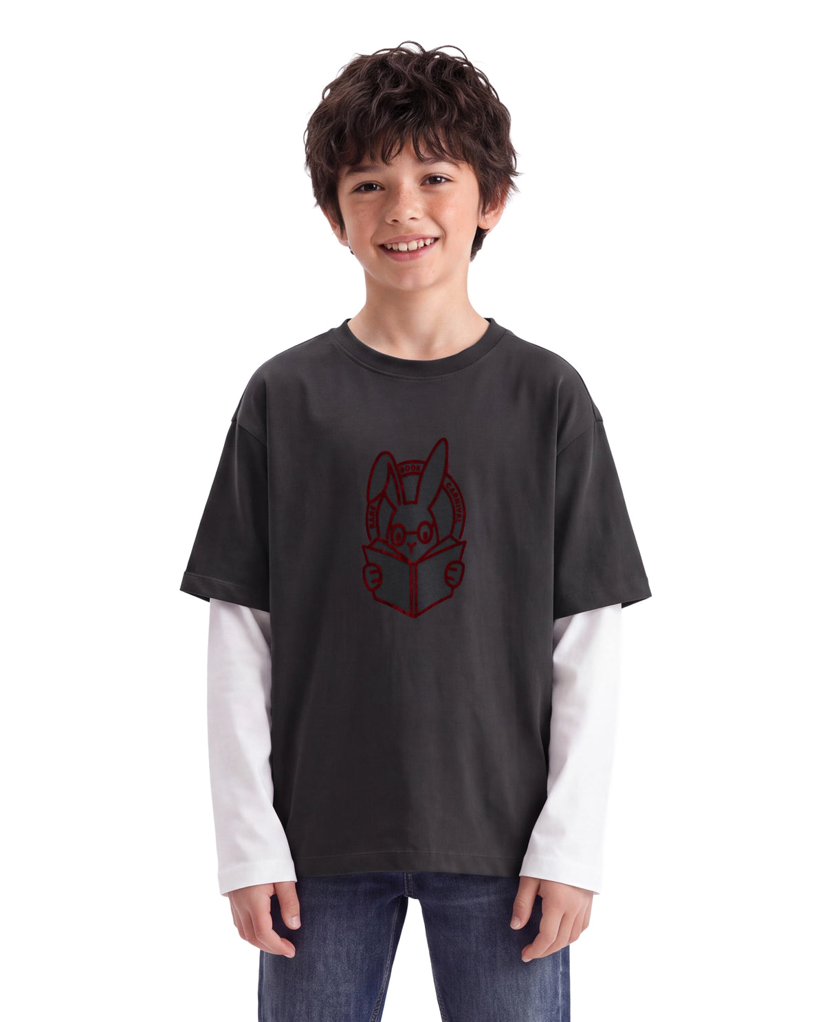 Rare Ones Kids Finch Grey Cotton Fabric Pull-On Oversized Fit Graphic Print T-Shirt