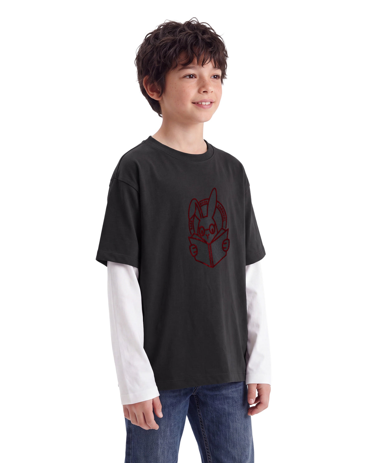Rare Ones Kids Finch Grey Cotton Fabric Pull-On Oversized Fit Graphic Print T-Shirt