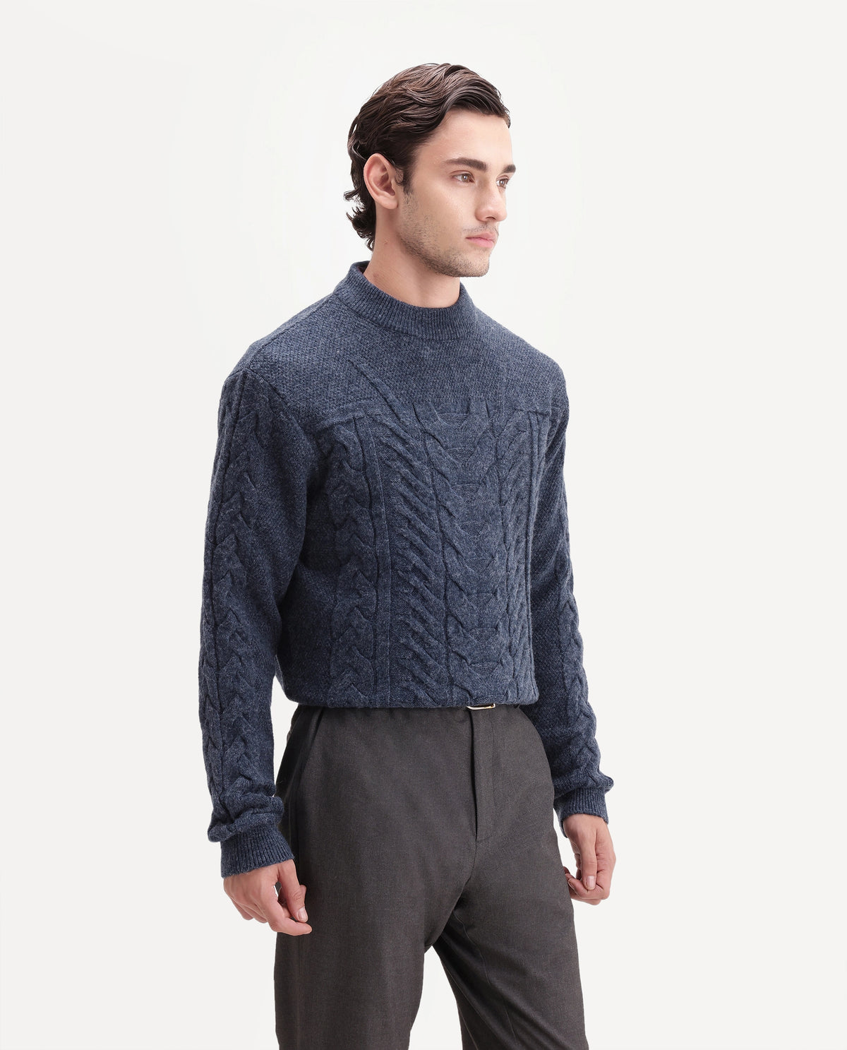 Rare Rabbit Men's Harry-E Blue Polyester Blend Crew Neck Regular Textured Sweater