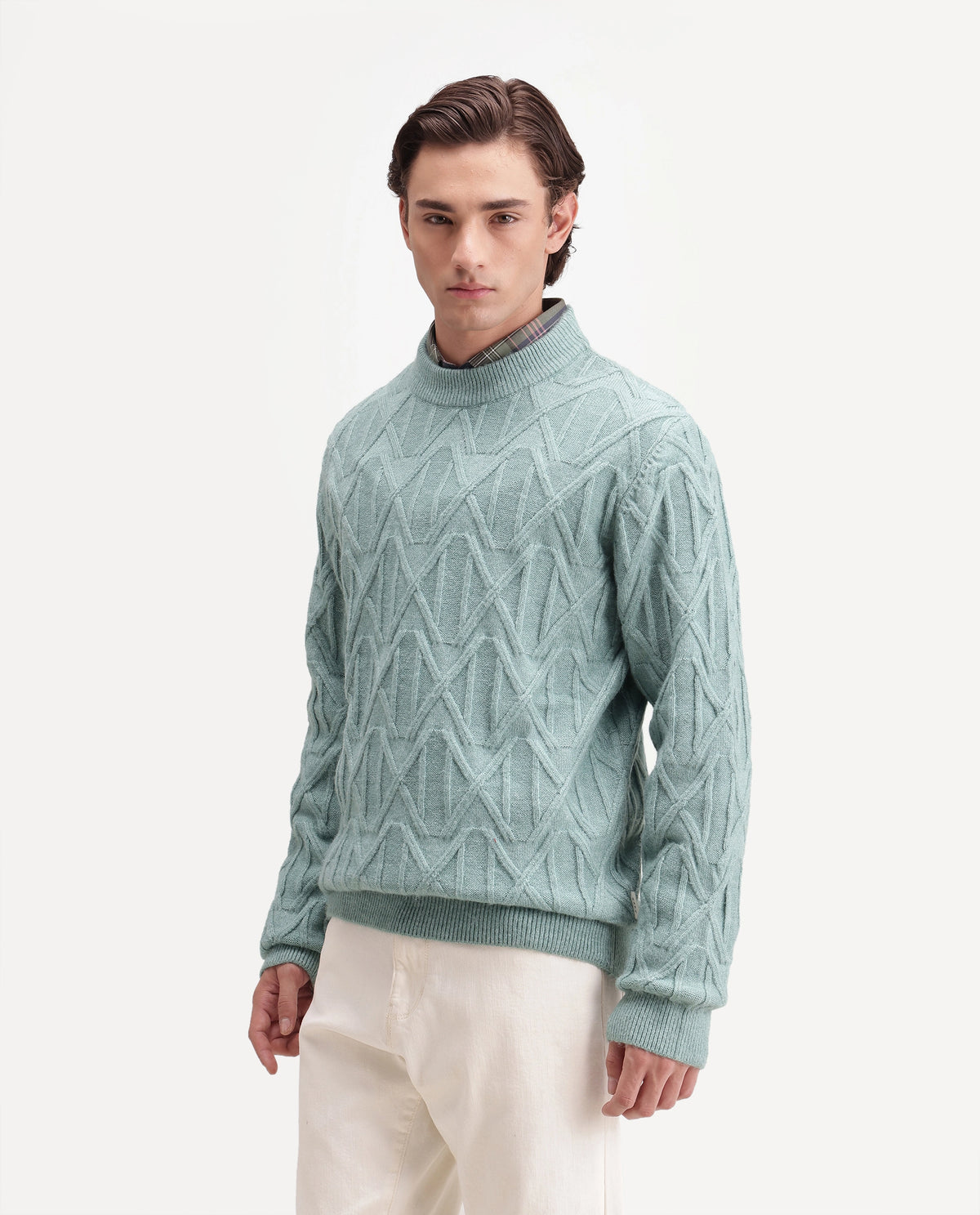 Rare Rabbit Men's Zayn-E Dusky Teal Acrylic Blend Turtle Neck Regular Jacquard Sweater