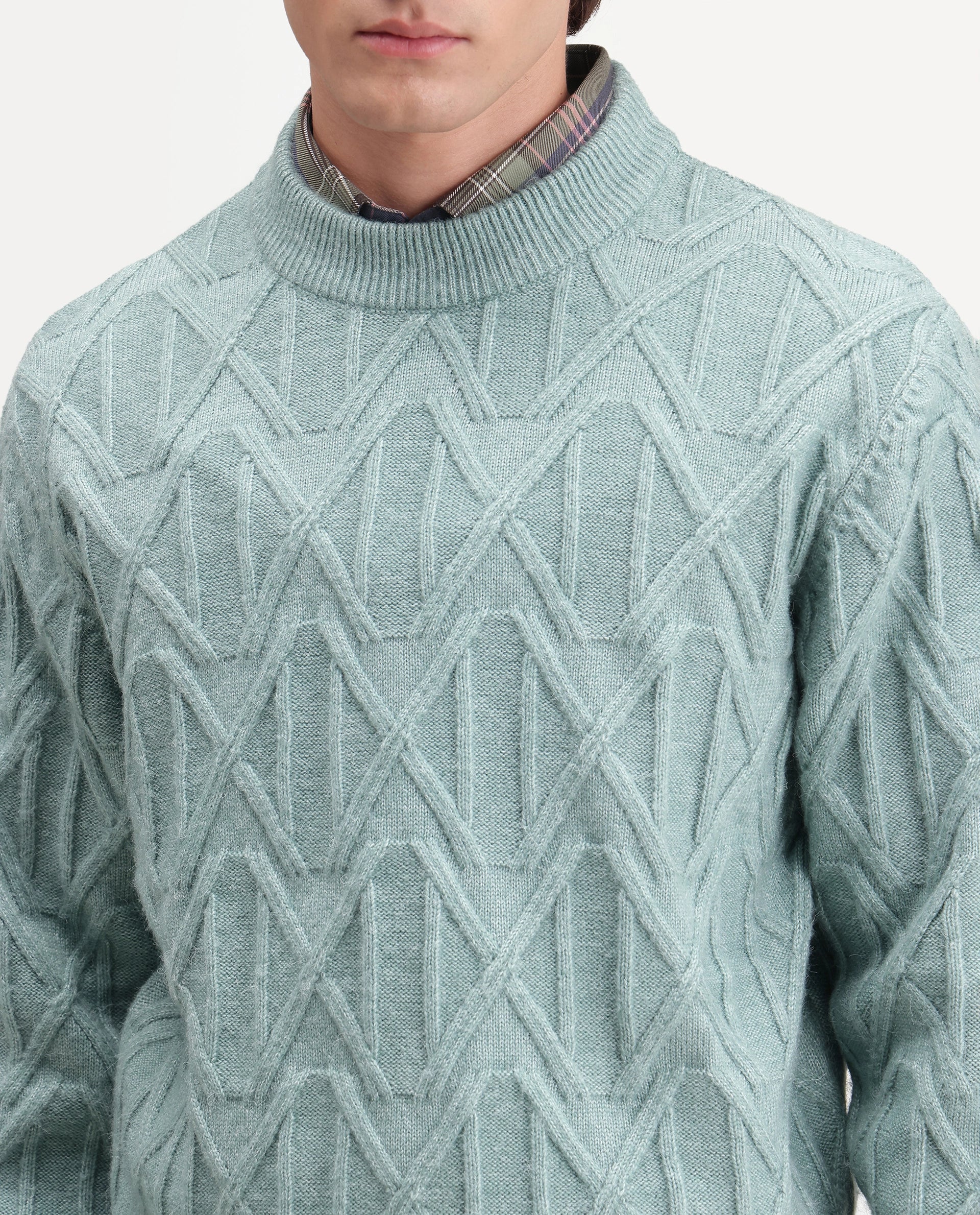 Rare Rabbit Men's Zayn-E Dusky Teal Acrylic Blend Turtle Neck Regular Jacquard Sweater