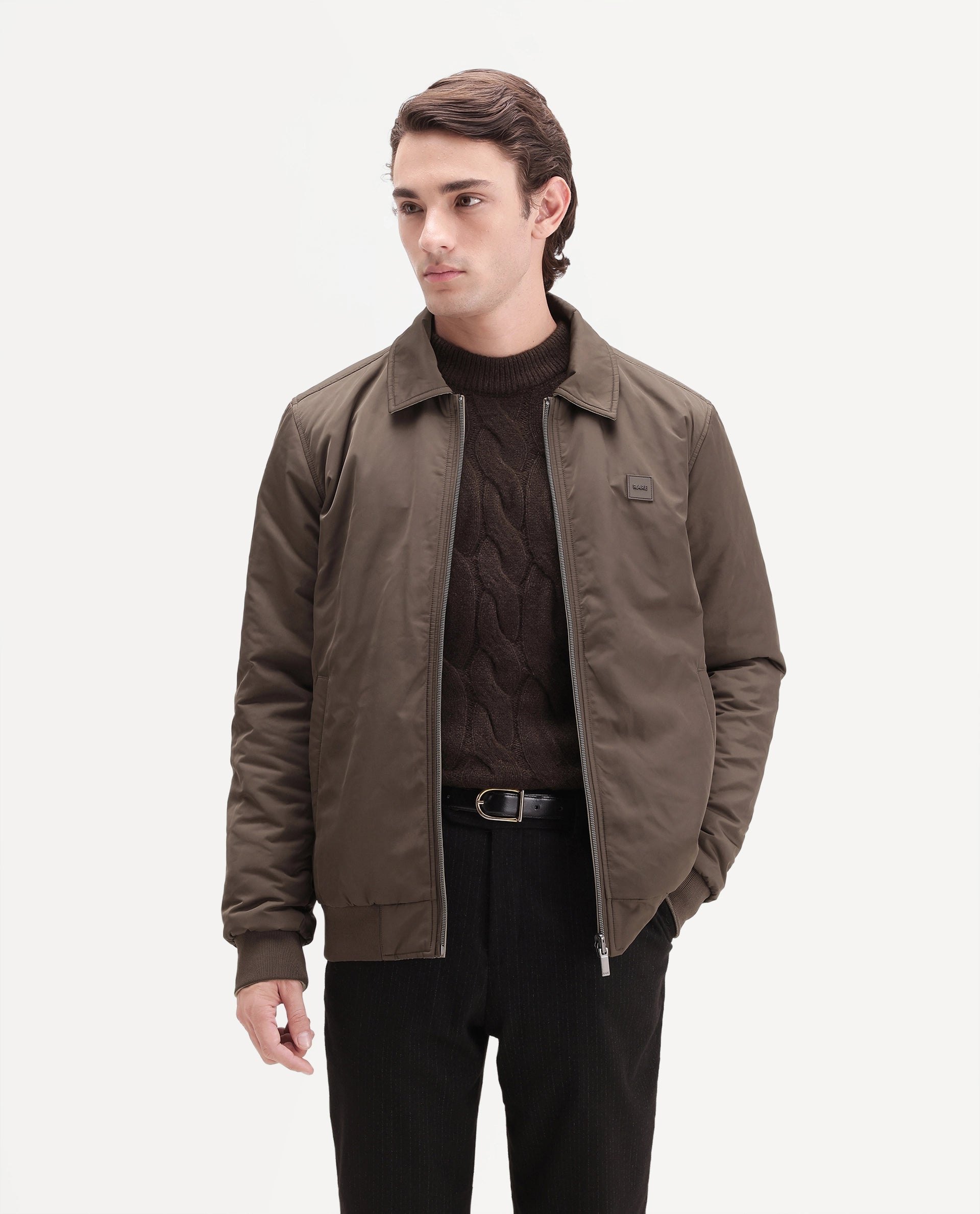 Rare Rabbit Men's Roy Primary Brown Polyester High Neck Regular Plain Jacket