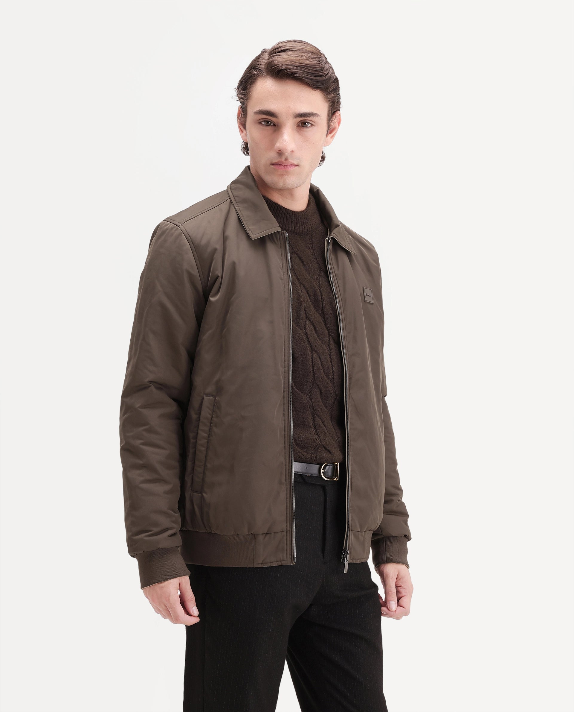 Rare Rabbit Men's Roy Primary Brown Polyester High Neck Regular Plain Jacket