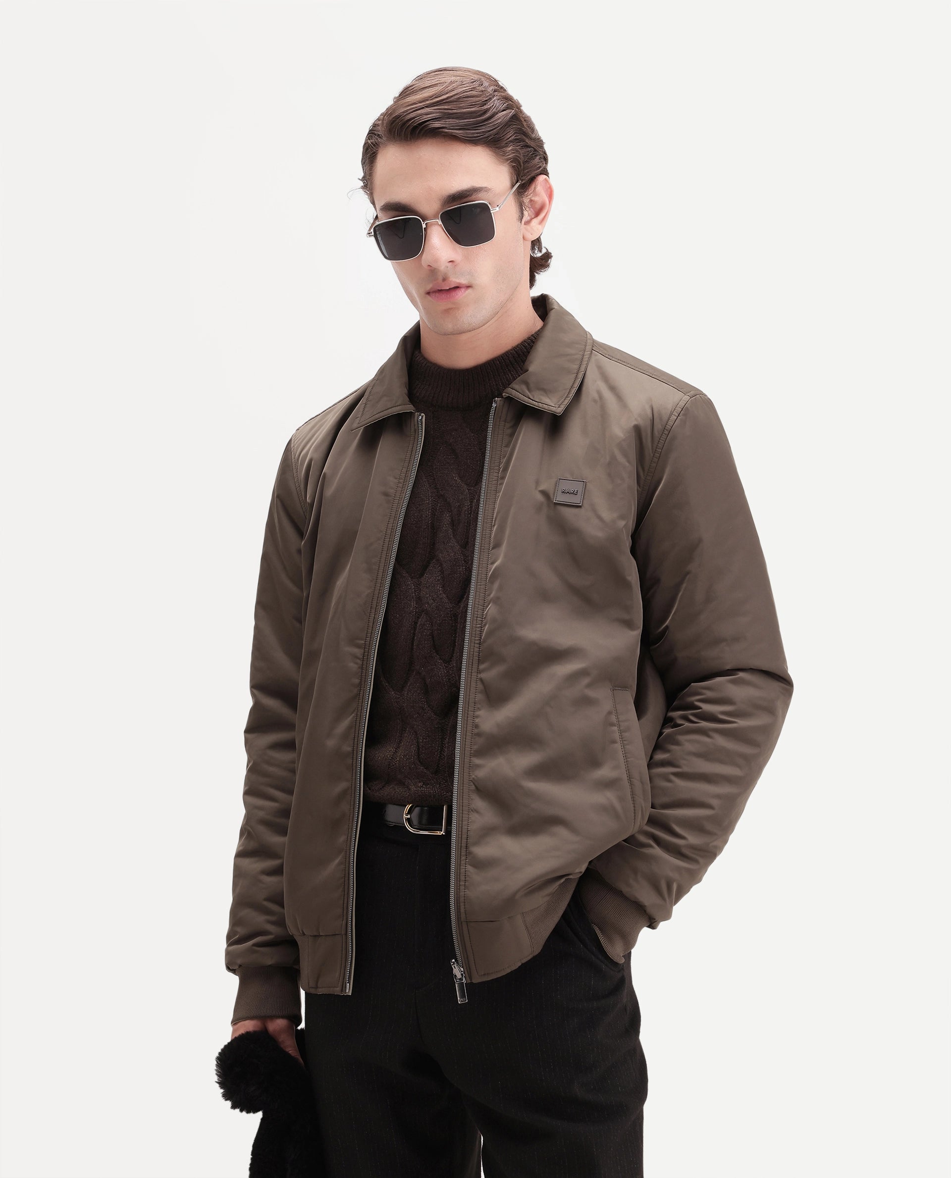 Rare Rabbit Men's Roy Primary Brown Polyester High Neck Regular Plain Jacket