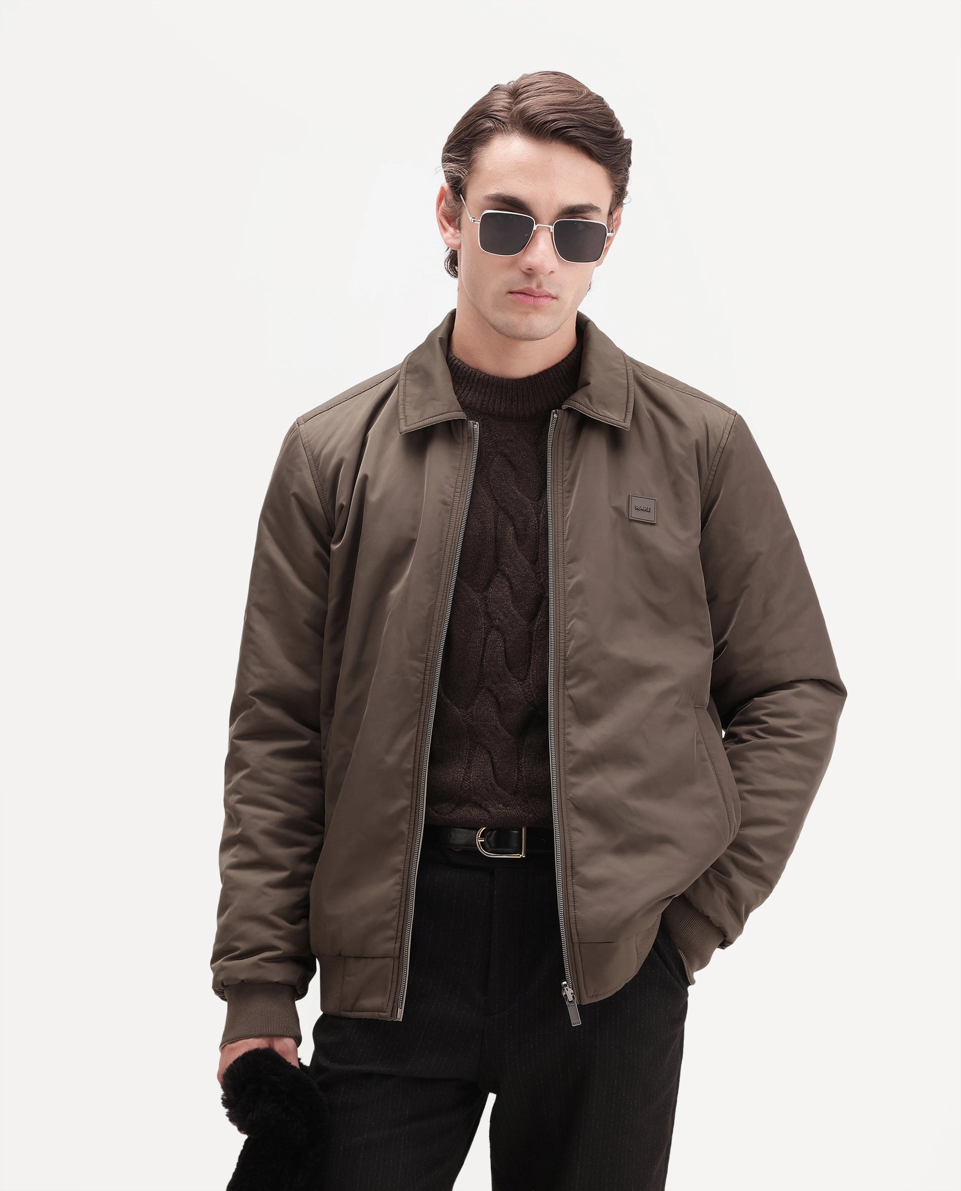 Rare Rabbit Men's Roy Primary Brown Polyester High Neck Regular Plain Jacket