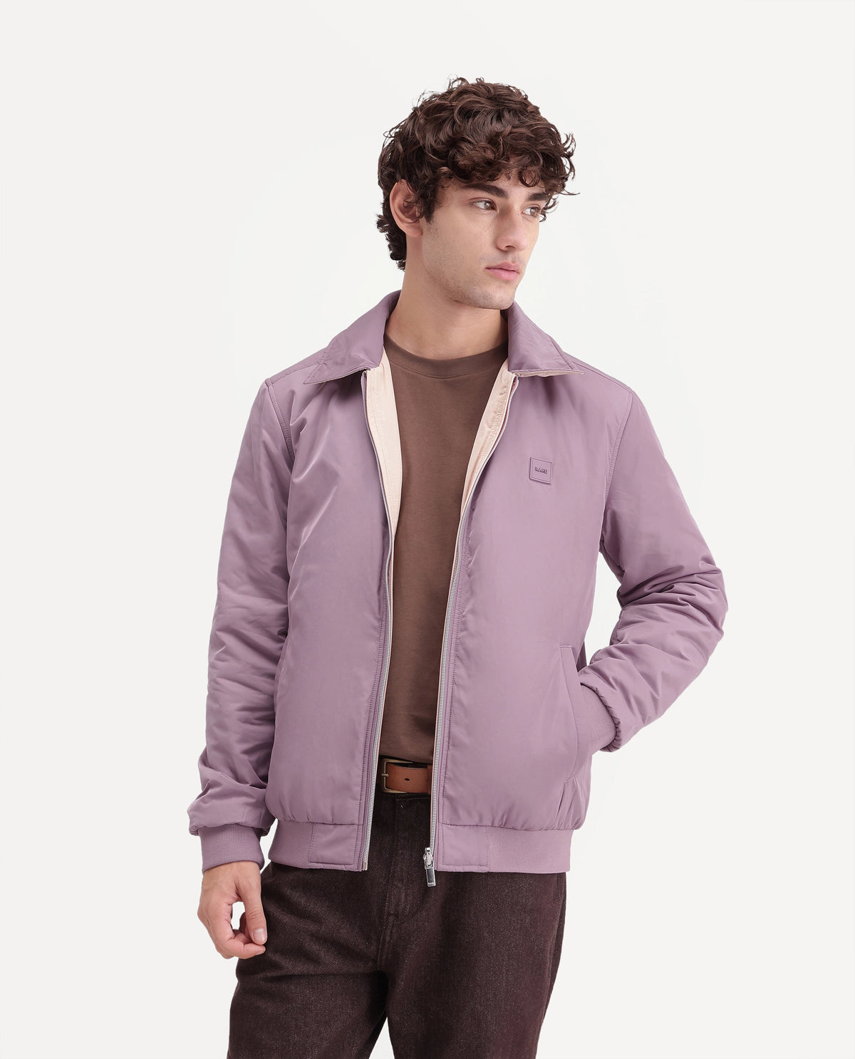 Rare Rabbit Men's Roy Dusky Purple Polyester High Neck Regular Plain Jacket