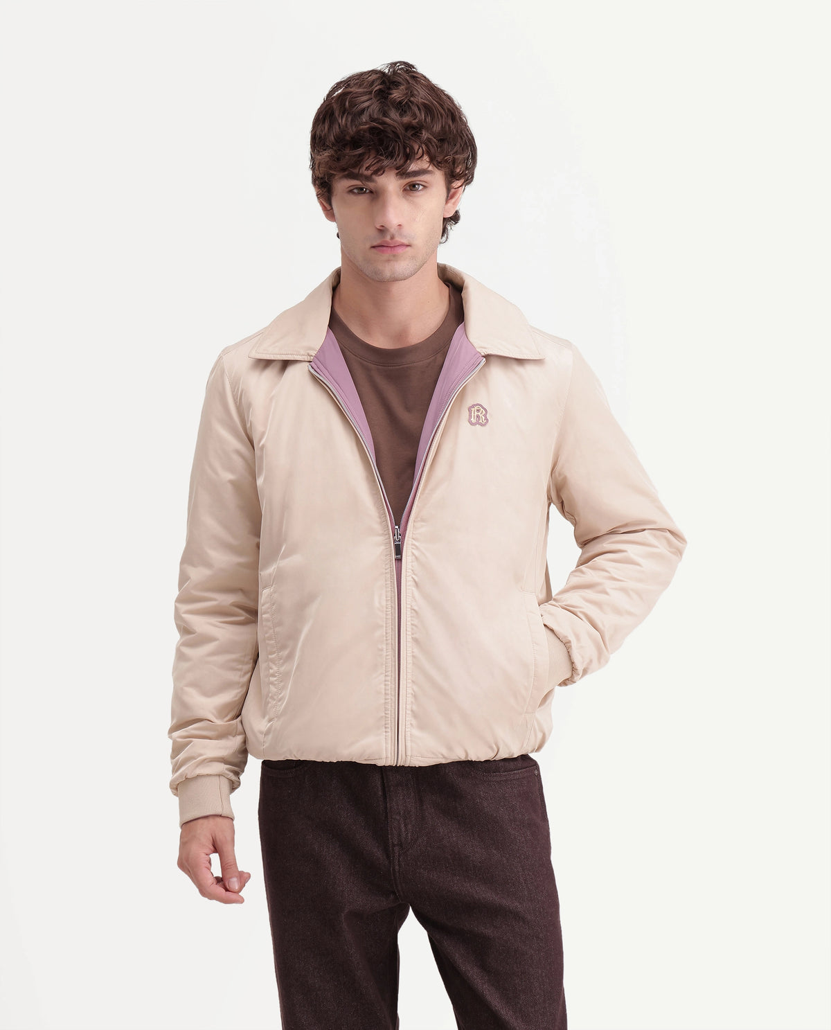 Rare Rabbit Men's Roy Dusky Purple Polyester High Neck Regular Plain Jacket