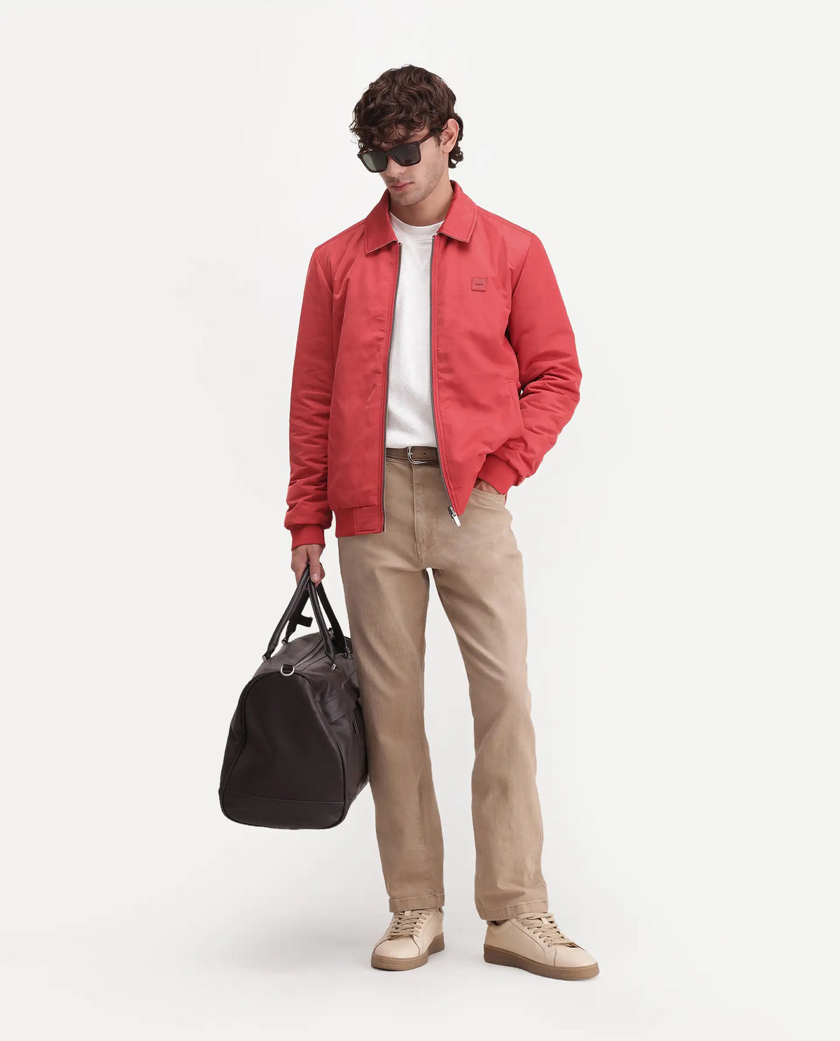 Rare Rabbit Men's Roy Dark Red Polyester High Neck Regular Plain Jacket