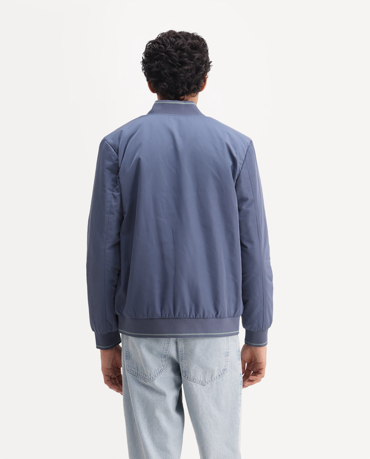 Rare Rabbit Men's Ban Dusky Blue Polyester High Neck Regular Plain Jacket