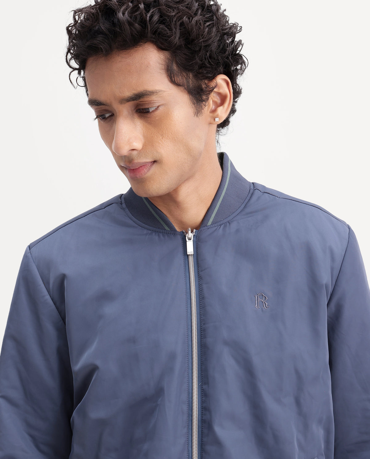 Rare Rabbit Men's Ban Dusky Blue Polyester High Neck Regular Plain Jacket