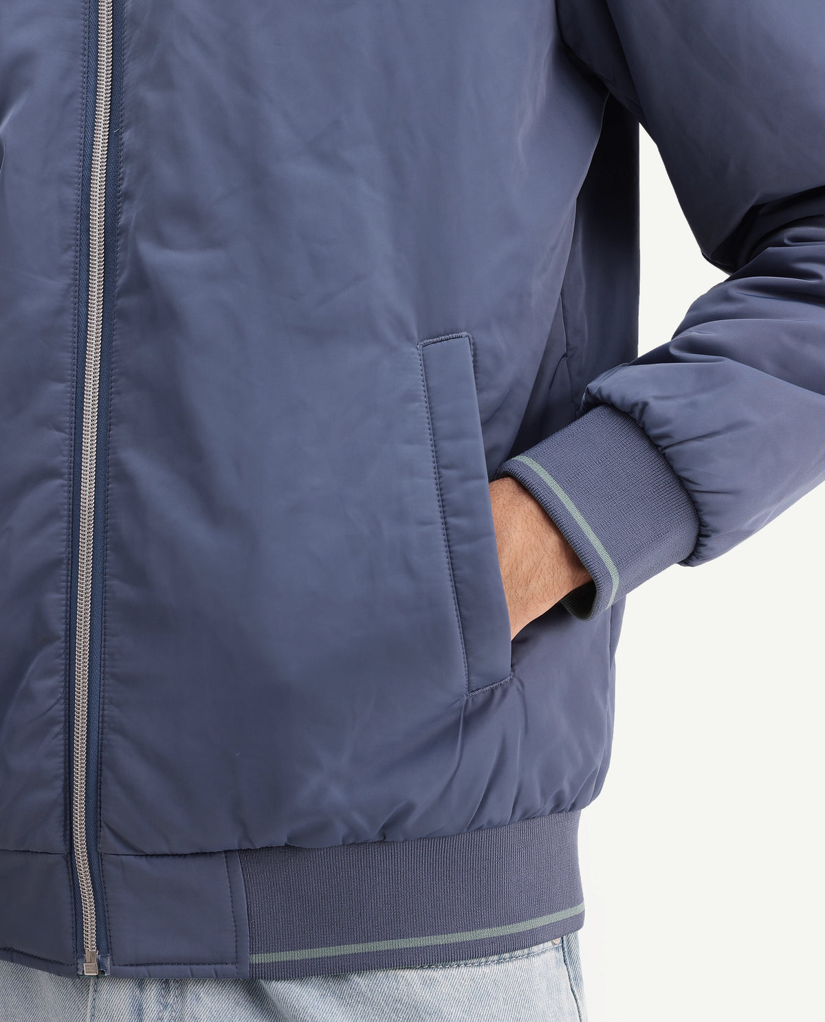 Rare Rabbit Men's Ban Dusky Blue Polyester High Neck Regular Plain Jacket