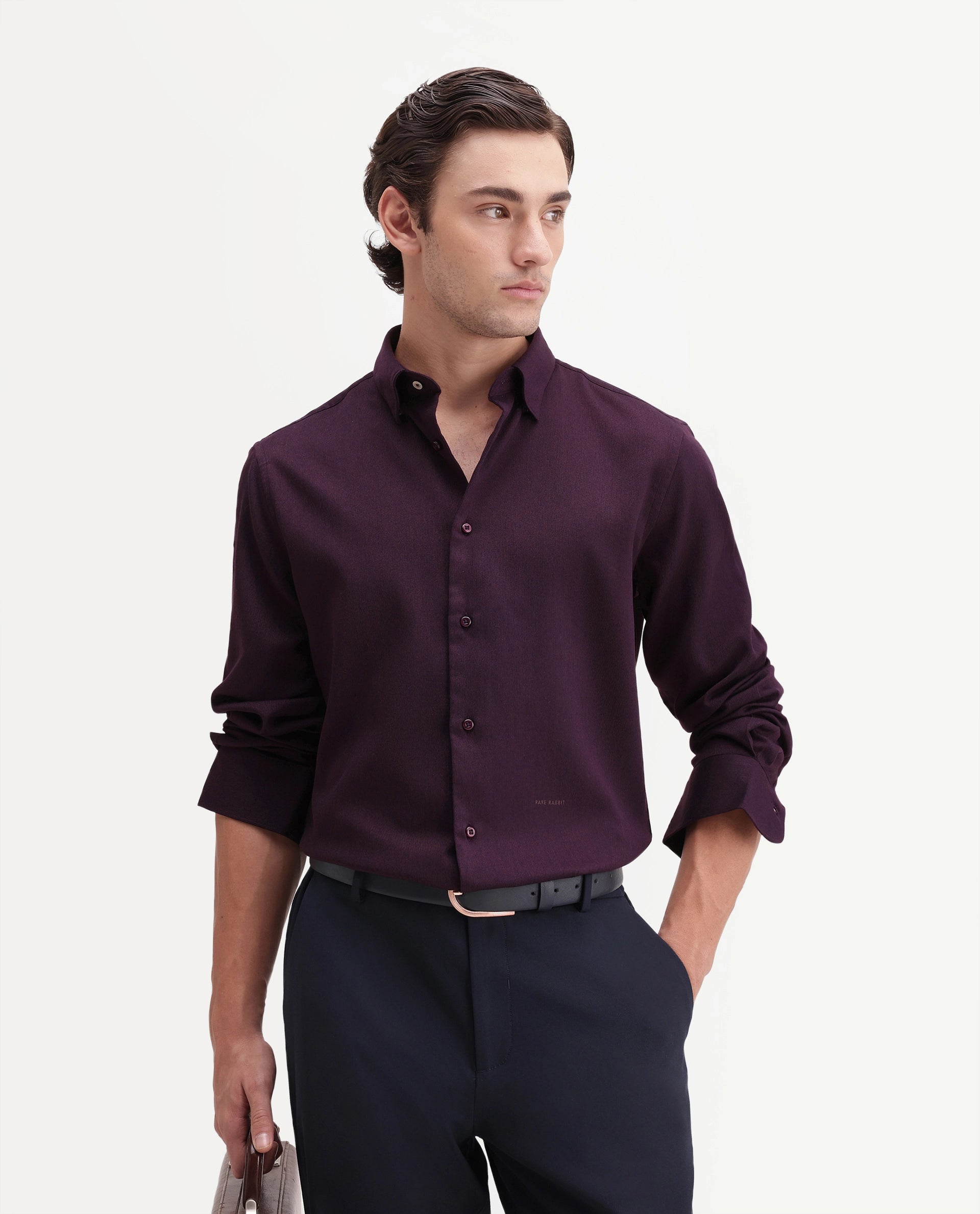 Rare Rabbit Men's Rexin Primary Maroon Polyester Blend Spread Collar Regular Plain Shirt