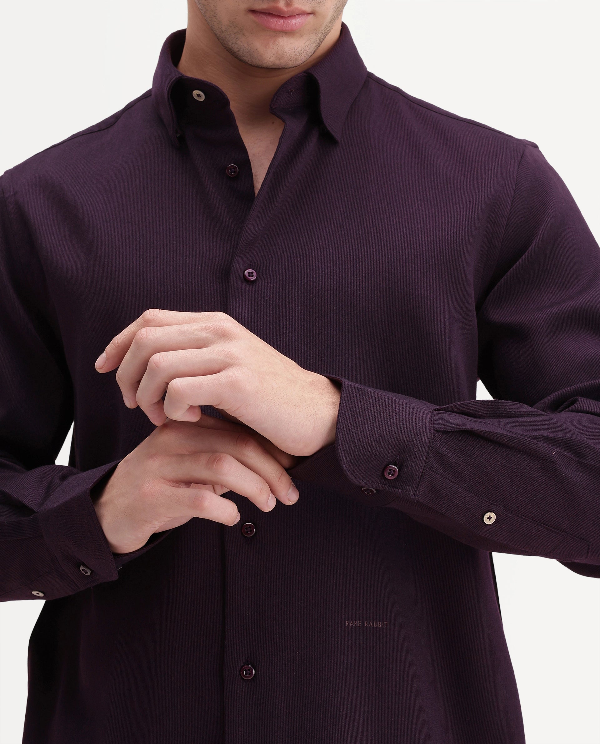 Rare Rabbit Men's Rexin Primary Maroon Polyester Blend Spread Collar Regular Plain Shirt