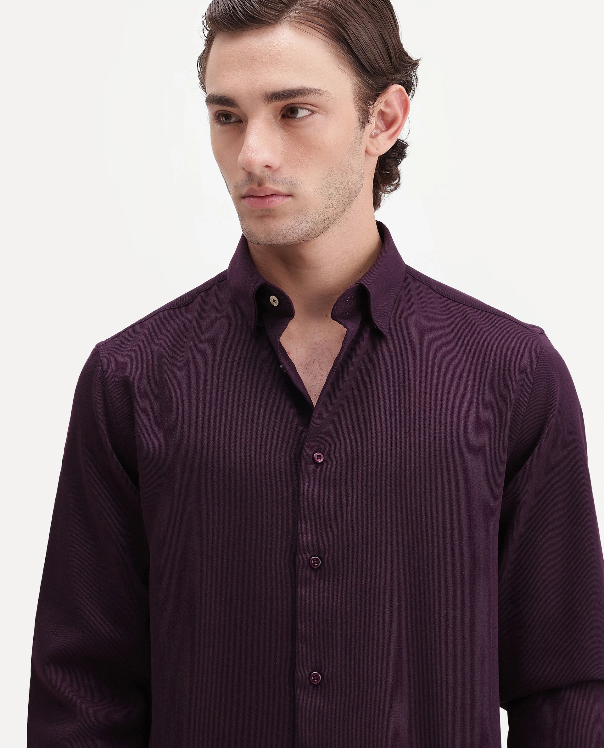 Rare Rabbit Men's Rexin Primary Maroon Polyester Blend Spread Collar Regular Plain Shirt
