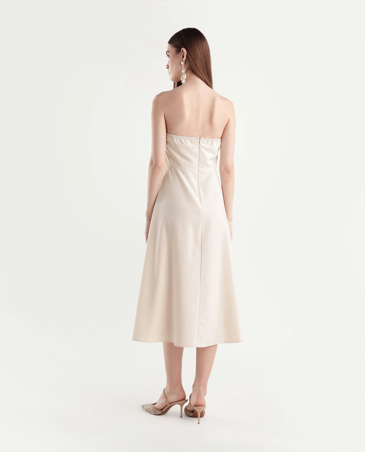 Rareism Women's Pich Off White Polyester Blend Zipper A-Line Plain Dress - image 7