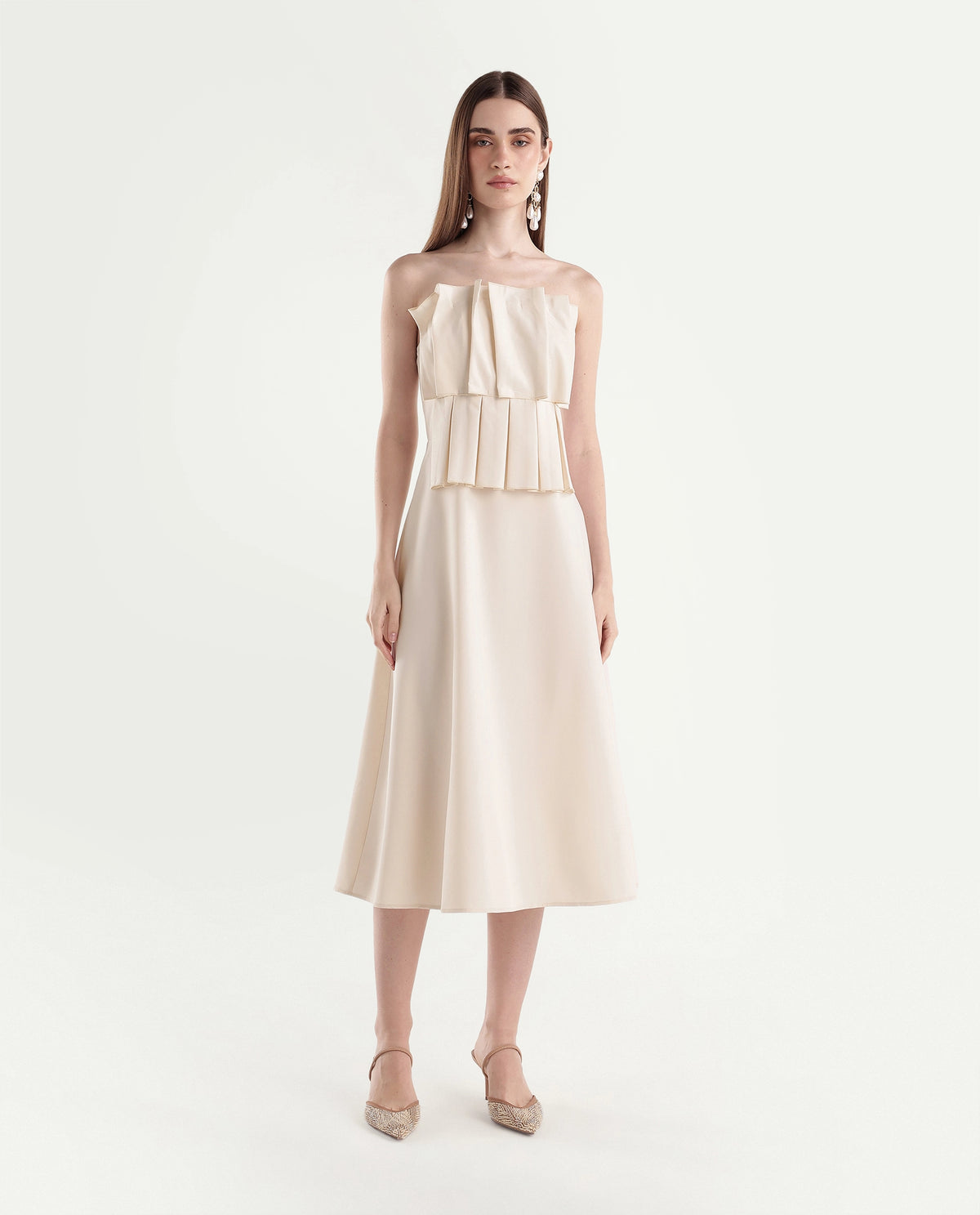 Rareism Women's Pich Off White Polyester Blend Zipper A-Line Plain Dress - image 2
