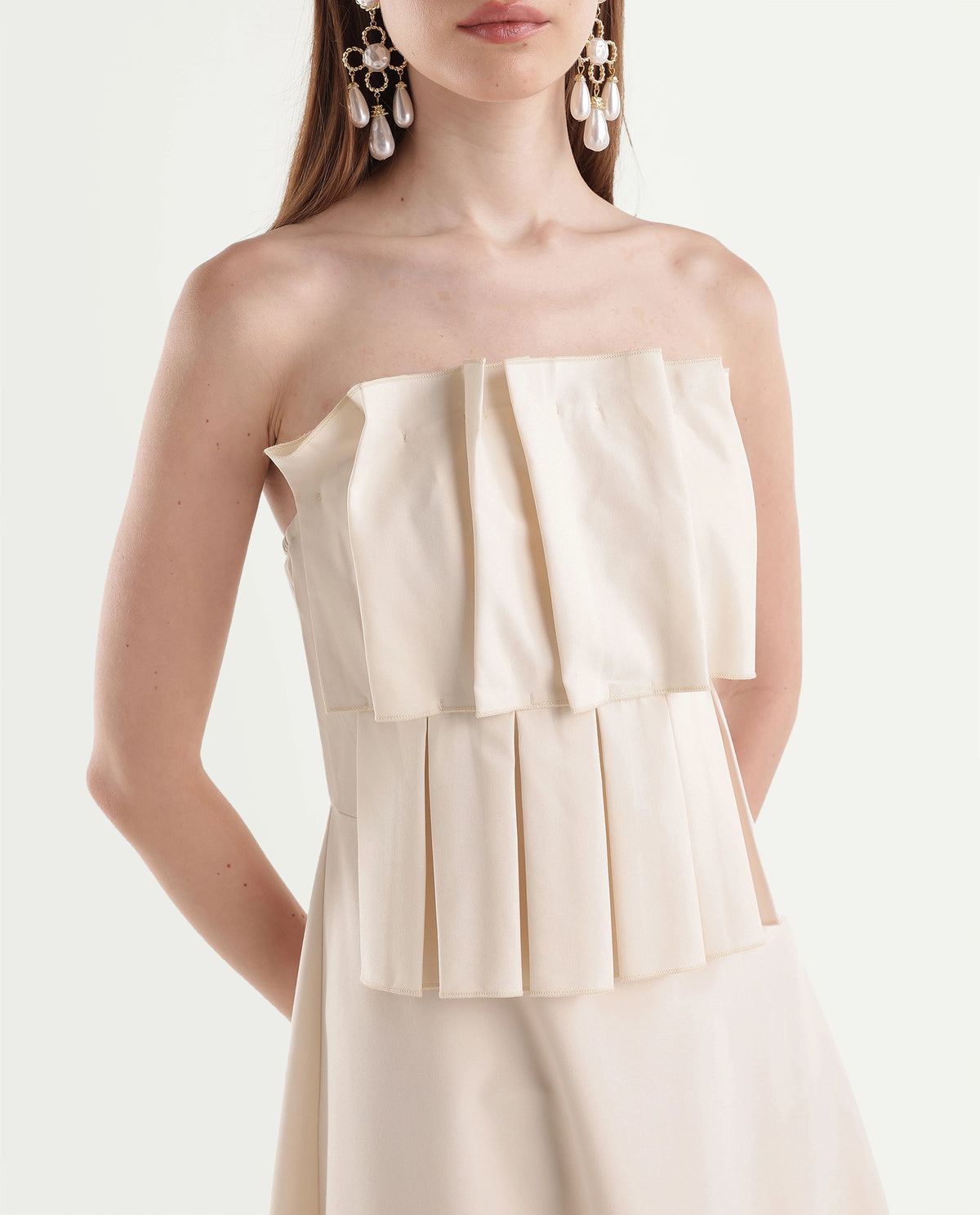 Rareism Women's Pich Off White Polyester Blend Zipper A-Line Plain Dress - image 3