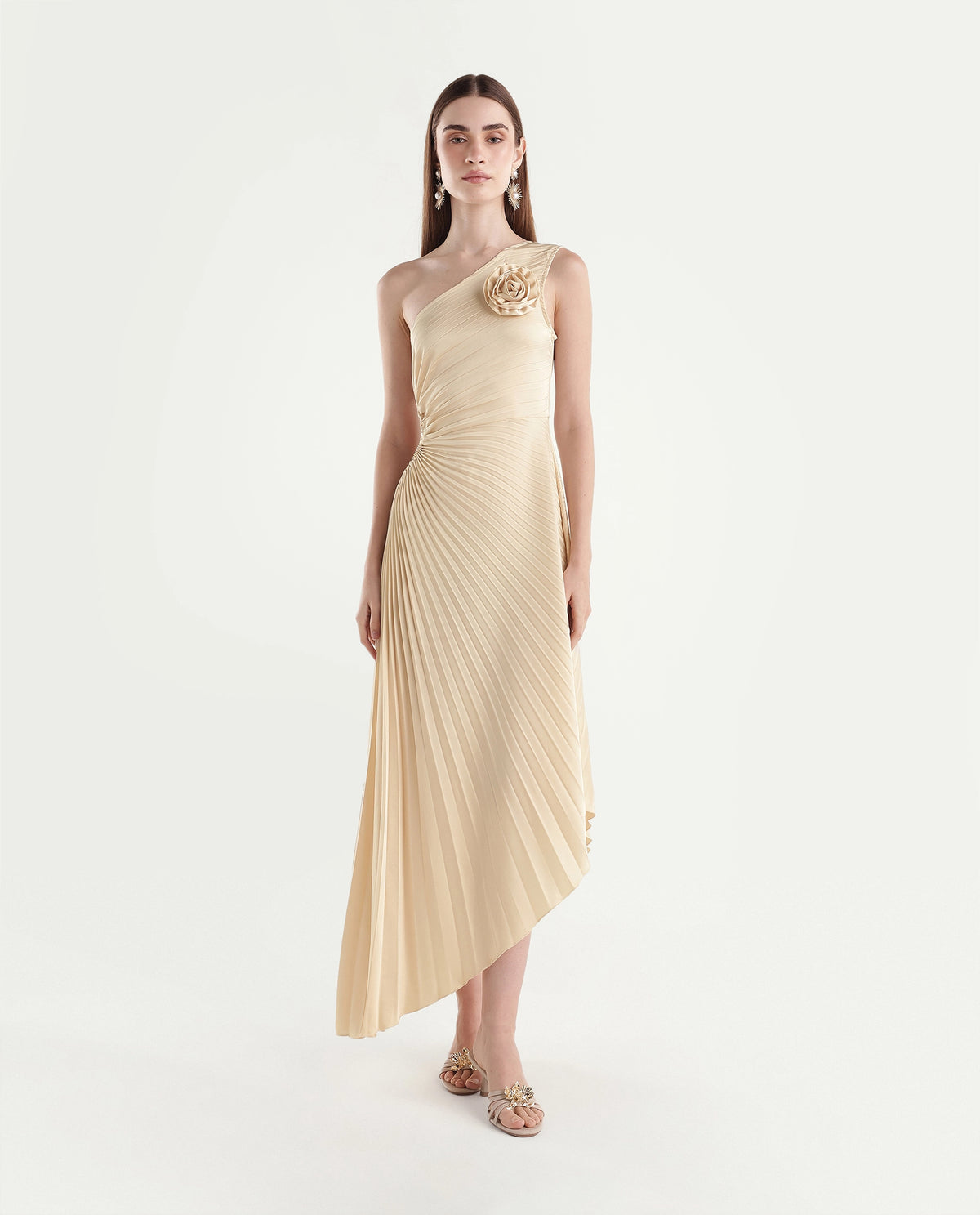 Rareism Women's Pichina Light Gold Polyester Flared Dress - image 2