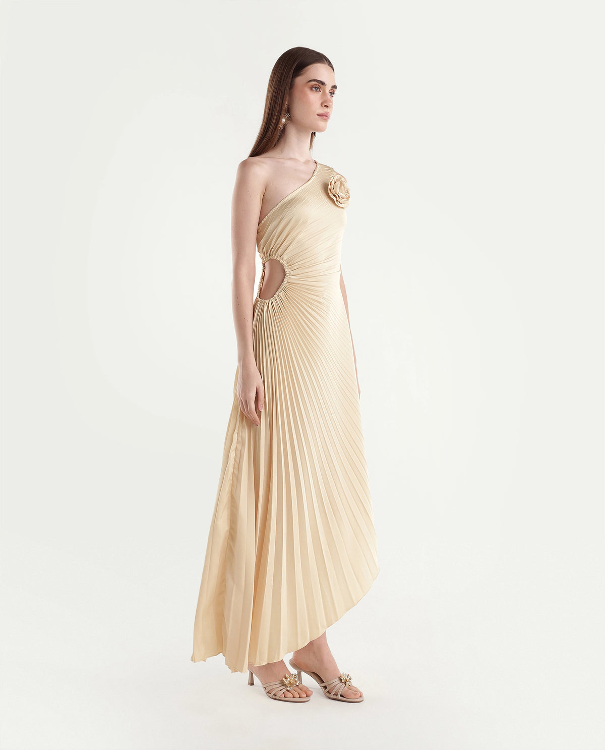 Rareism Women's Pichina Light Gold Polyester Flared Dress - image 8