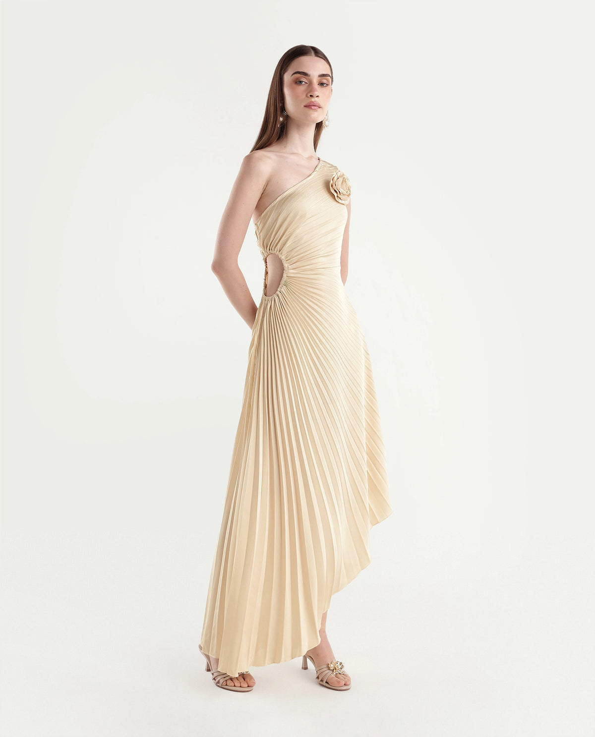 Rareism Women's Pichina Light Gold Polyester Flared Dress - image 4