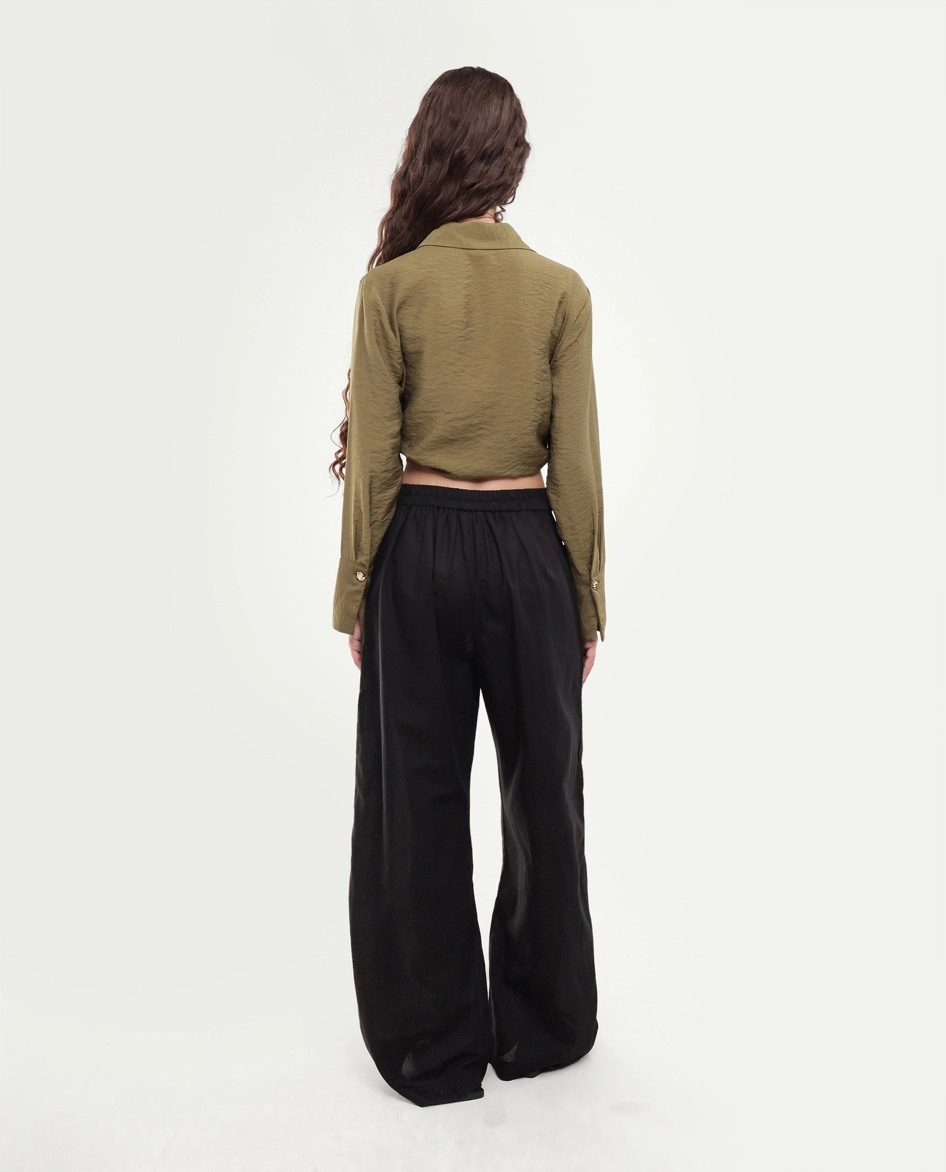 Rareism Women's Mong Black Plain Linen Blend Barrel Regular Trouser