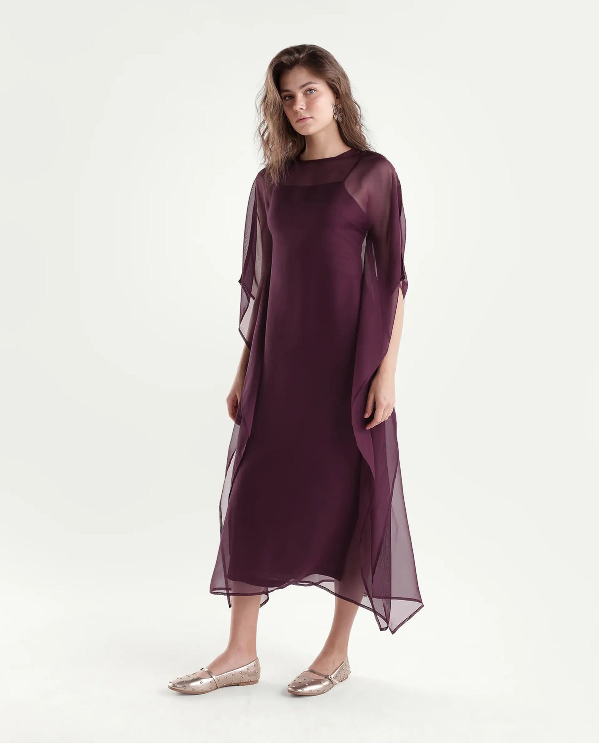 Rareism Women's Xikan Primary Maroon Polyester High Neck Kaftan Plain Dress