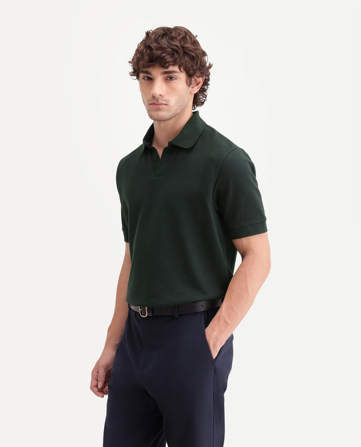 Rare Rabbit Men's Claws Dark Green Cotton Blend Jonny Collar Regular Plain Polo