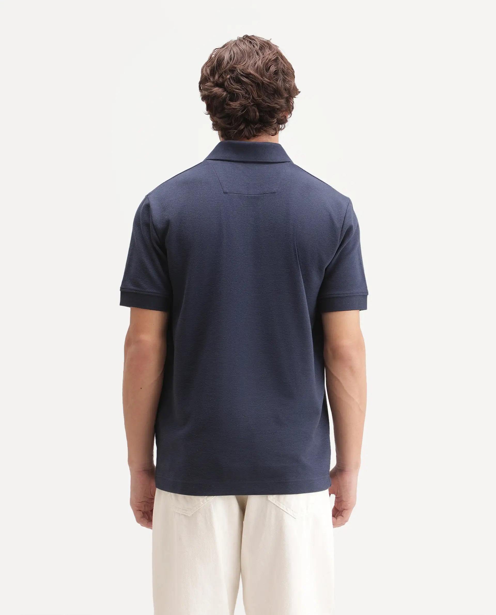 Rare Rabbit Men's Claws Primary Navy Cotton Blend Jonny Collar Regular Plain Polo