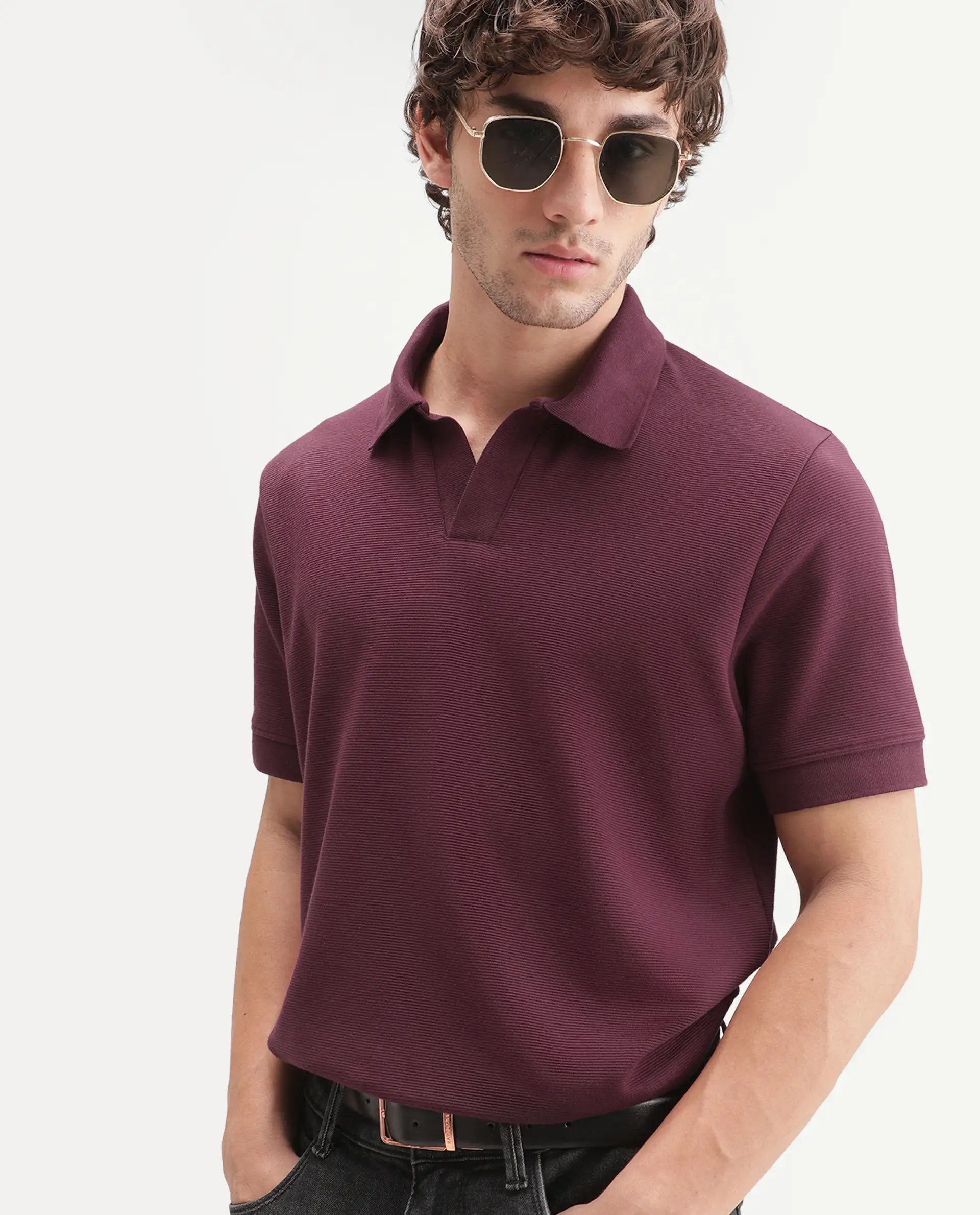 Rare Rabbit Men's Claws Primary Red Cotton Blend Jonny Collar Regular Plain Polo