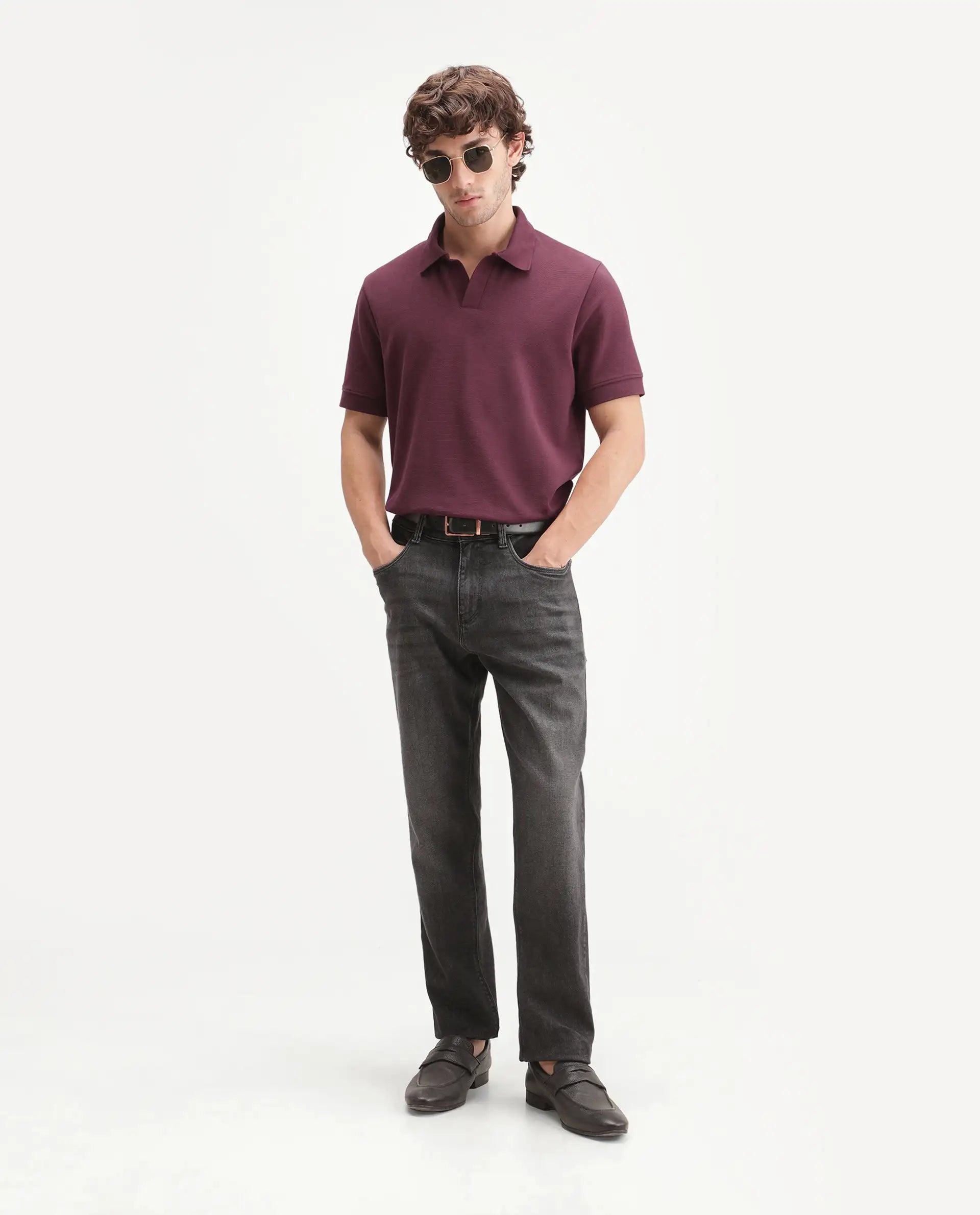 Rare Rabbit Men's Claws Primary Red Cotton Blend Jonny Collar Regular Plain Polo