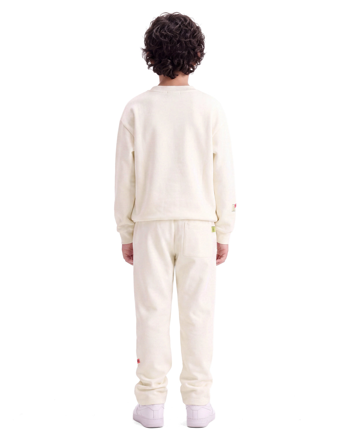 Rare Ones Kids Silo-B Off White Cotton Blend Fabric Drawstring Closure Jogger Fit Sticker Print Track Pant