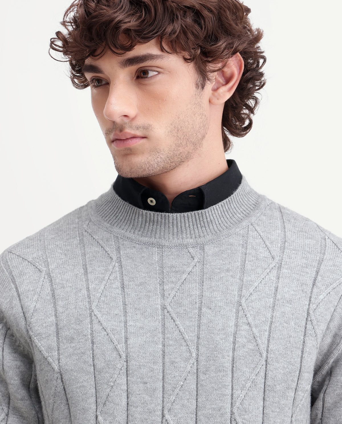 Rare Rabbit Men Byro Dusky Grey Acrylic Blend Crew Neck Plain Regular Textured Sweater