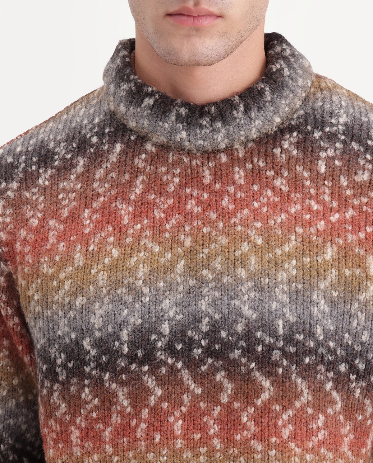 Rare Rabbit Men's Projekt Multi Acrylic Blend Crew Neck Regular Jacquard Sweater