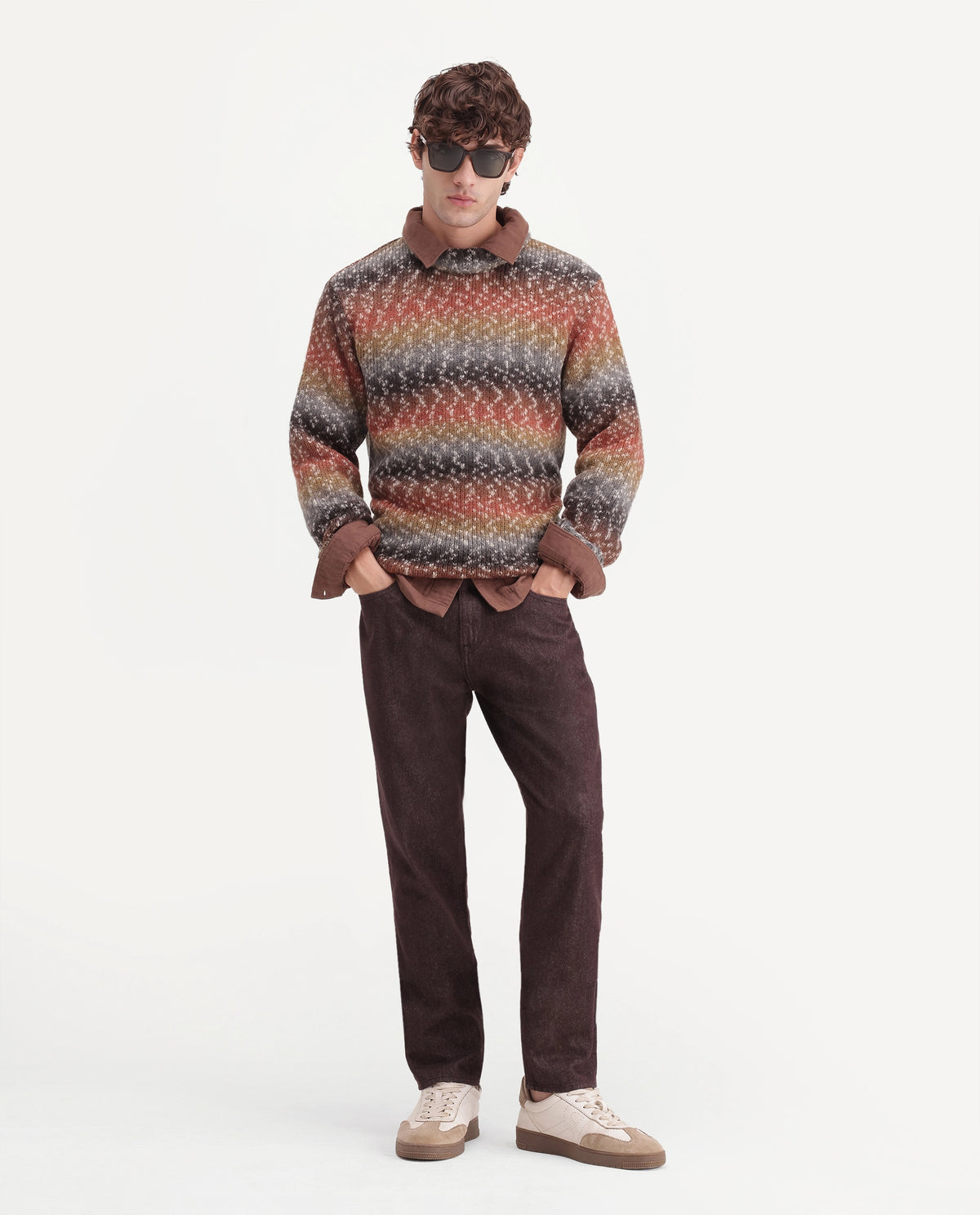 Rare Rabbit Men's Projekt Multi Acrylic Blend Crew Neck Regular Jacquard Sweater