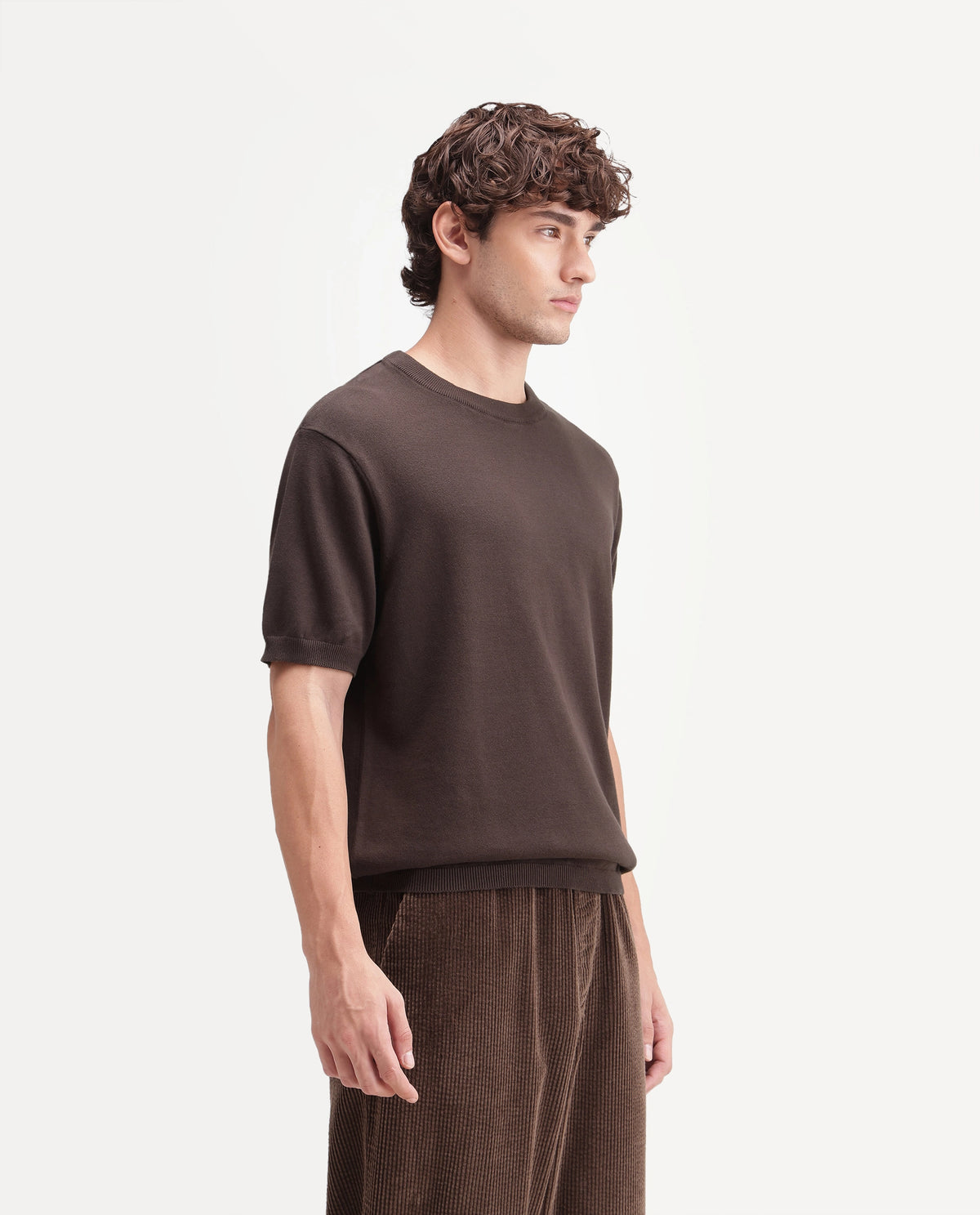 Rare Rabbit Men's Erter Dark Brown Cotton Crew Neck Regular Plain T-Shirt