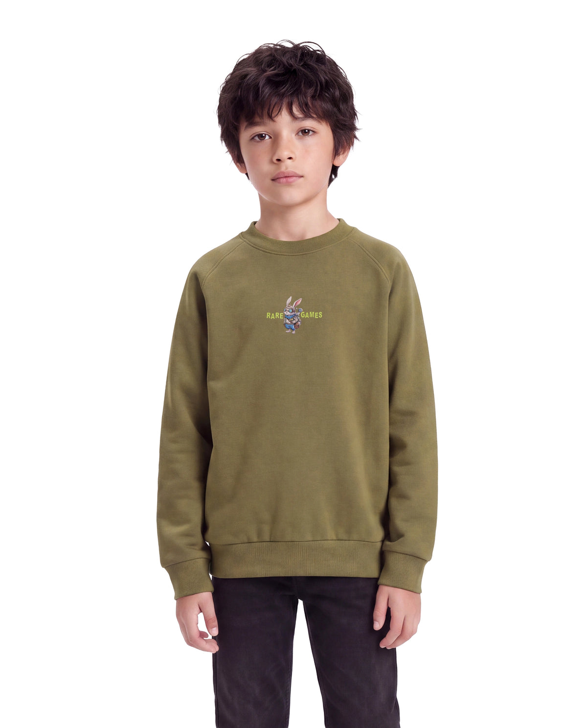 Rare Ones Kids Consi Olive Cotton Blend Fabric Crew Neck Pull-On Closure Regular Fit Digital Print Sweatshirt