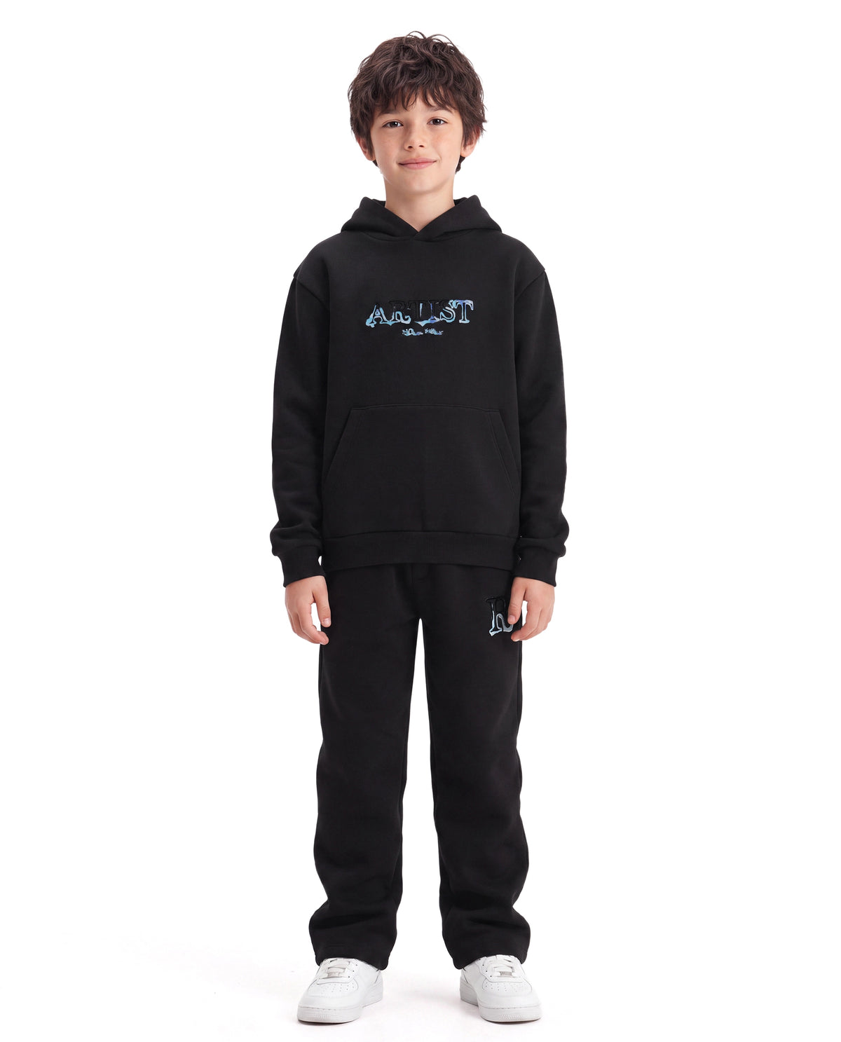 Rare Ones Kids Blane Black Cotton Blend Fabric Hooded Pull-On Closure Oversized Fit Flock Print Sweatshirt