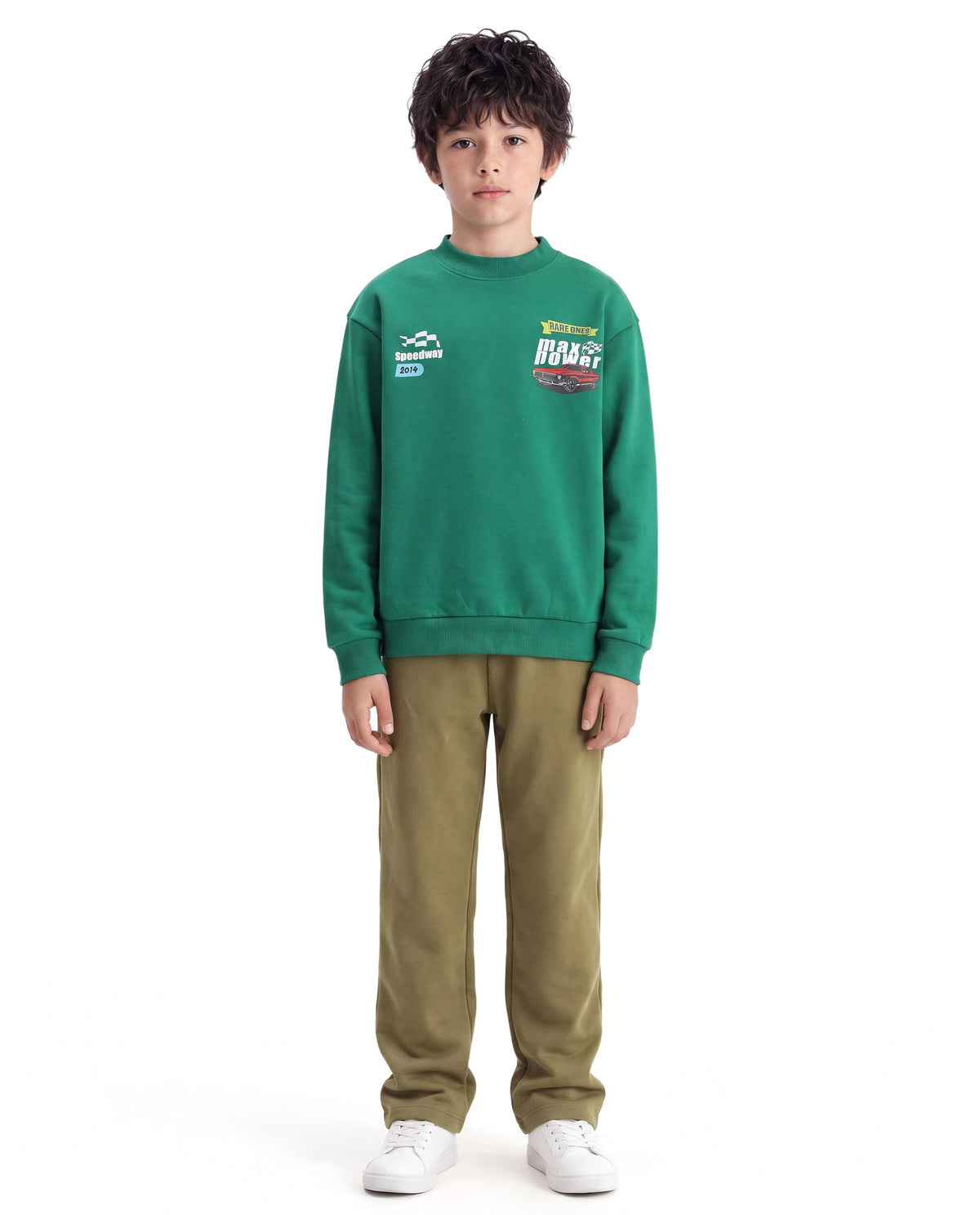 Rare Ones Kids Consi-B Olive Cotton Blend Fabric Drawstring Closure Straight Fit Plain Track Pant