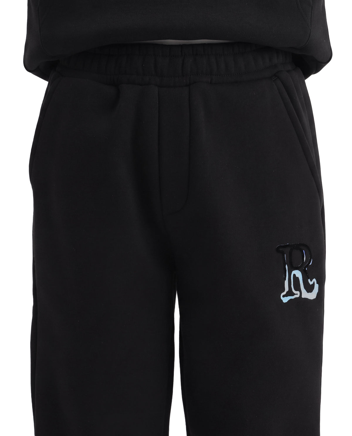 Rare Ones Kids Blane-B Black Cotton Blend Fabric Drawstring Closure Straight Fit Flock Print Track Pant