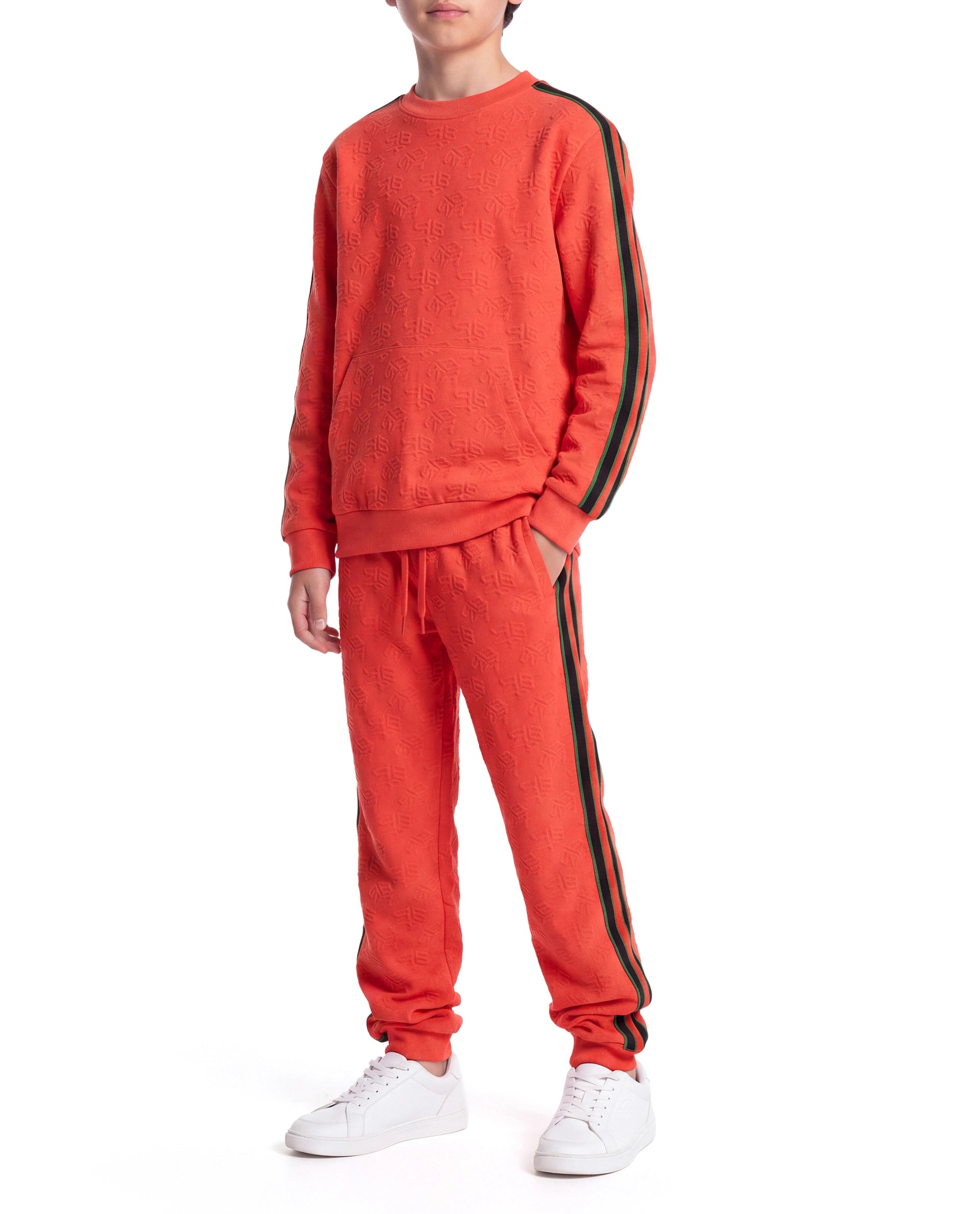 Rare Ones Kids Ziona-B Orange Cotton Blend Fabric Drawstring Closure Jogger Fit Jacquard Track Pant