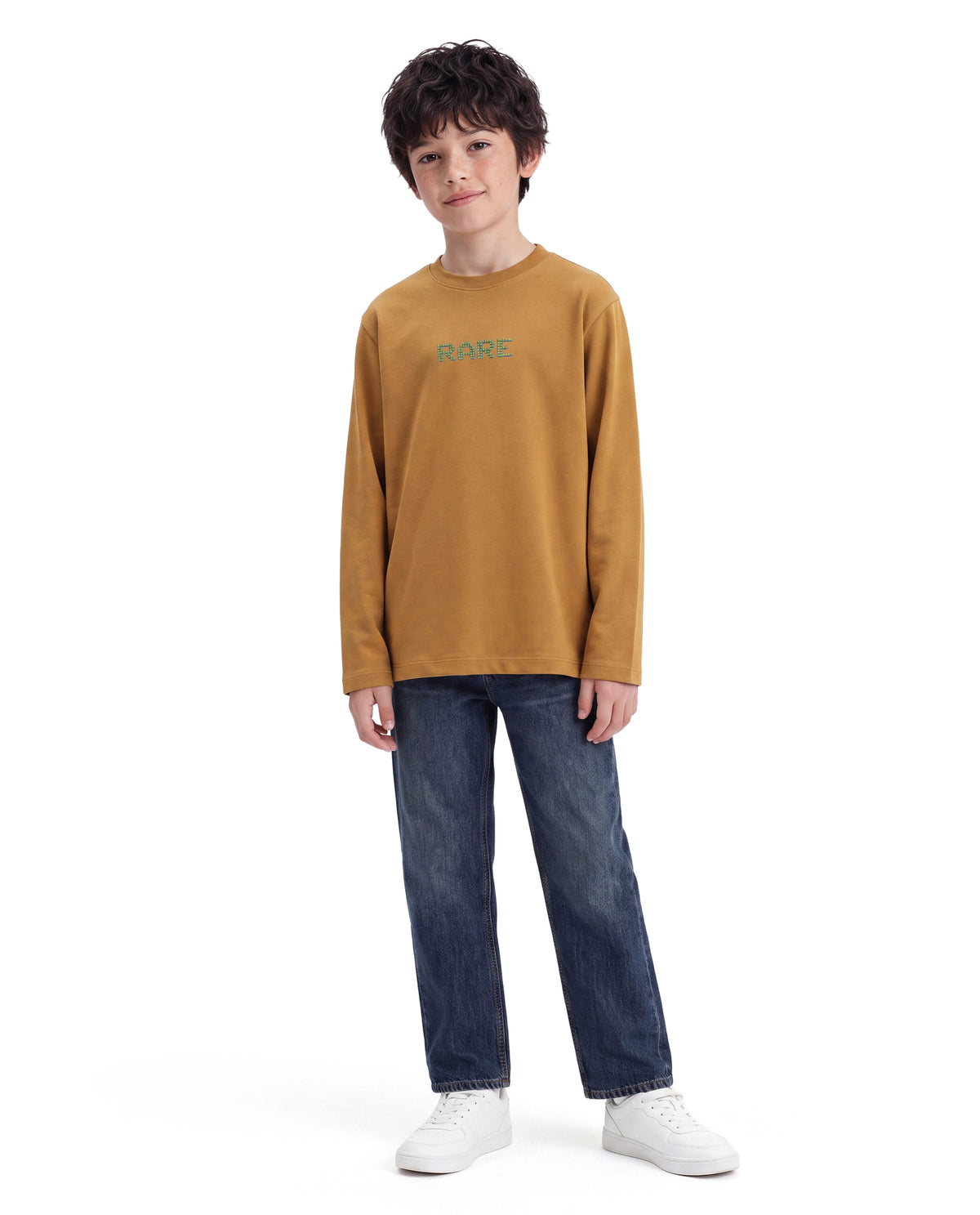 Rare Ones Kids Seth Mustard Cotton Blend Fabric Pull-On Regular Fit Graphic Print T-Shirt