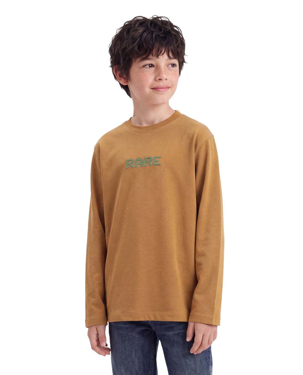 Rare Ones Kids Seth Mustard Cotton Blend Fabric Pull-On Regular Fit Graphic Print T-Shirt