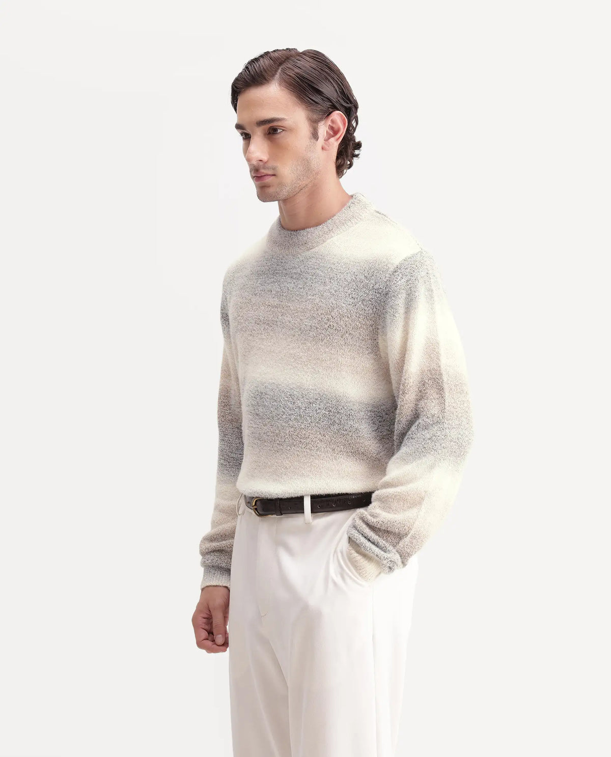 Rare Rabbit Men's Ross Light Grey Acrylic Crew Neck Regular Fit Jacquard Sweater - image 4