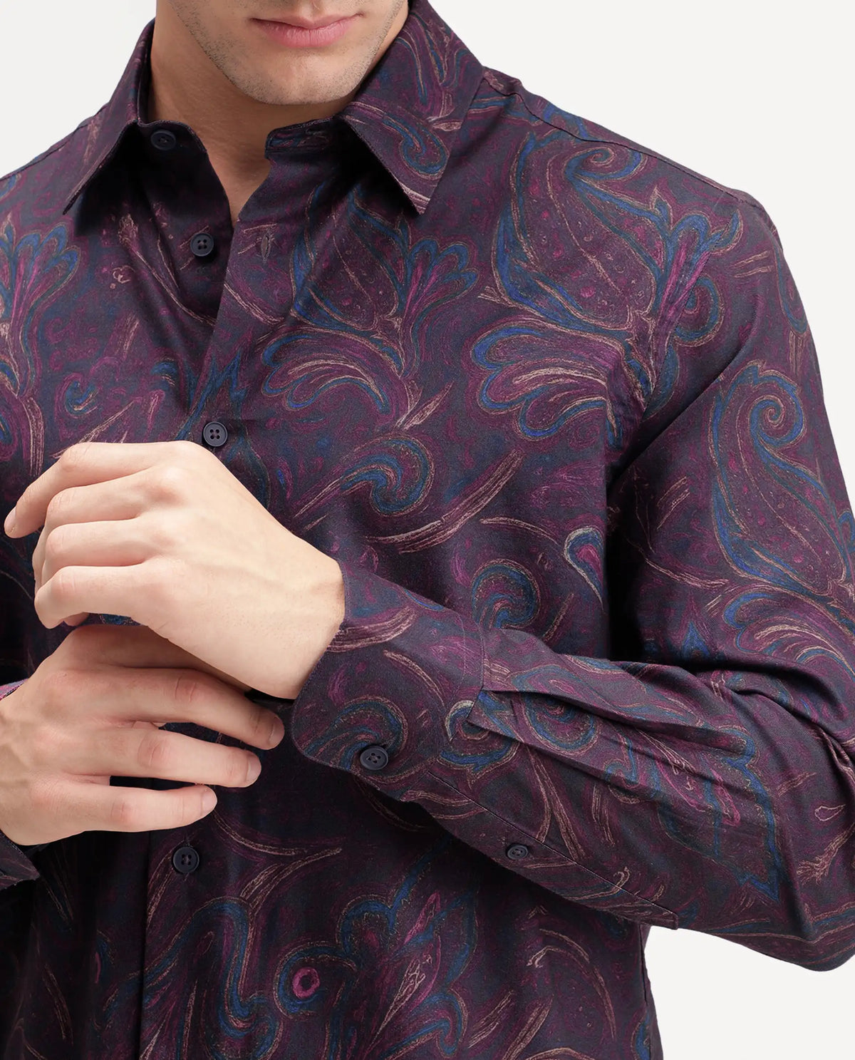 Rare Rabbit Men's Brot Purple Cotton Blend Spread Collar Regular Paisley Print Shirt