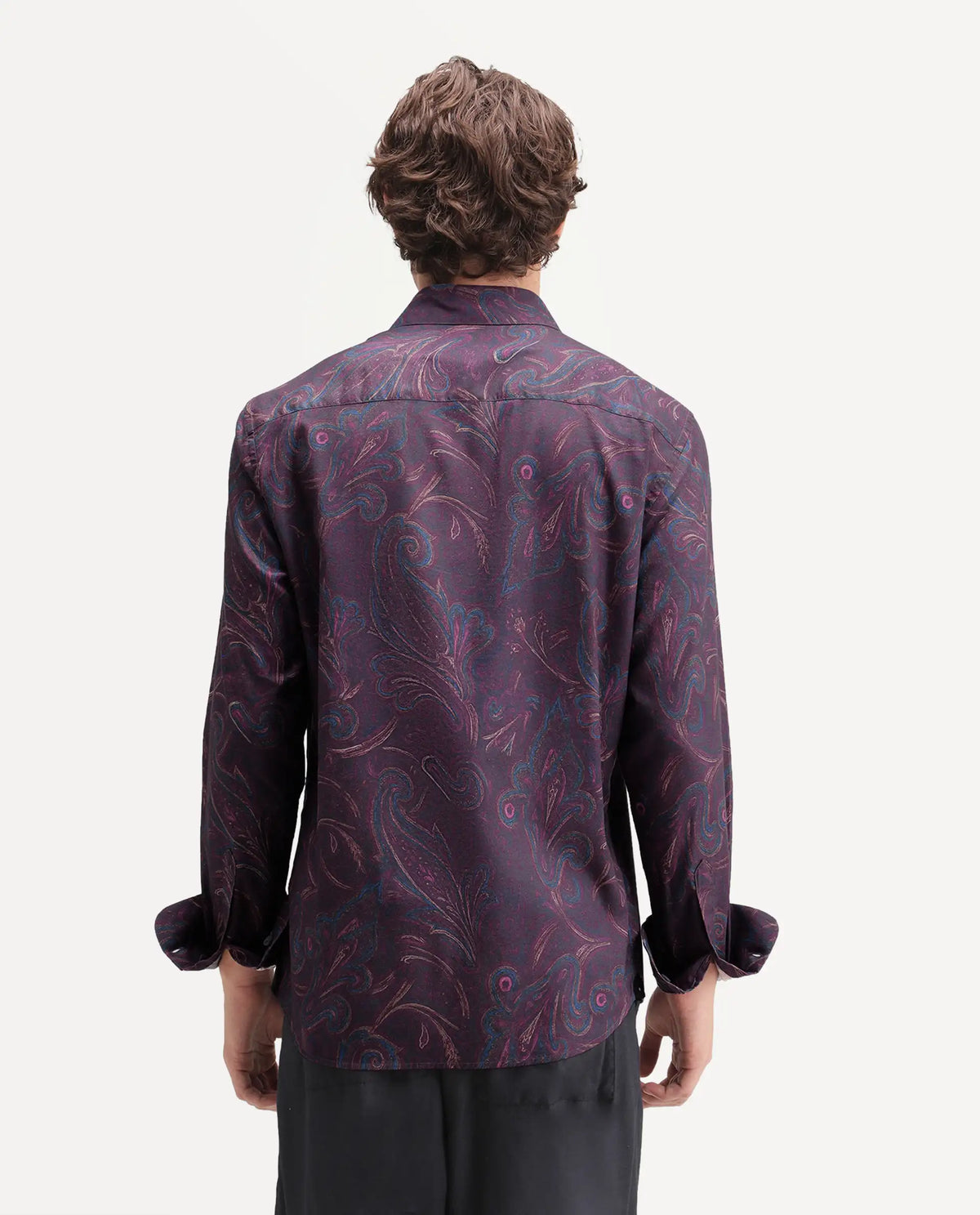 Rare Rabbit Men's Brot Purple Cotton Blend Spread Collar Regular Paisley Print Shirt